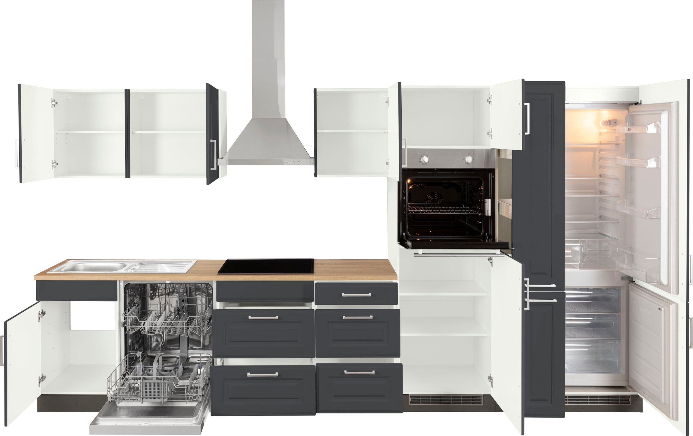 hochwertigen HELD »Stockholm«, Landhaus-Stil online Breite Küchenzeile MDF 370 kaufen im MÖBEL mit Fronten cm,