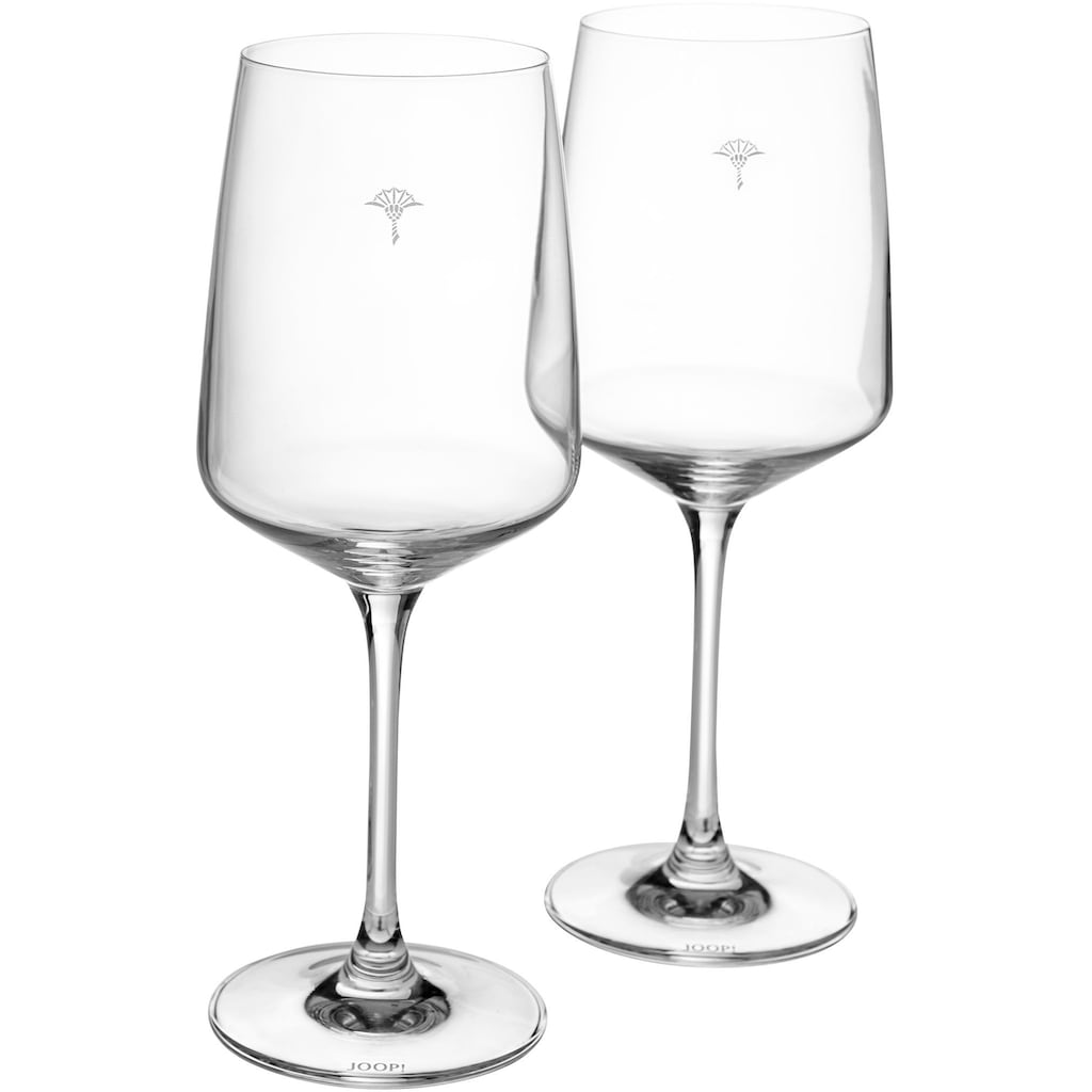 Joop! Weißweinglas »JOOP! SINGLE CORNFLOWER«, (Set, 2 tlg.), mit einzelner Kornblume als Dekor, 2-teilig, Made in Europe