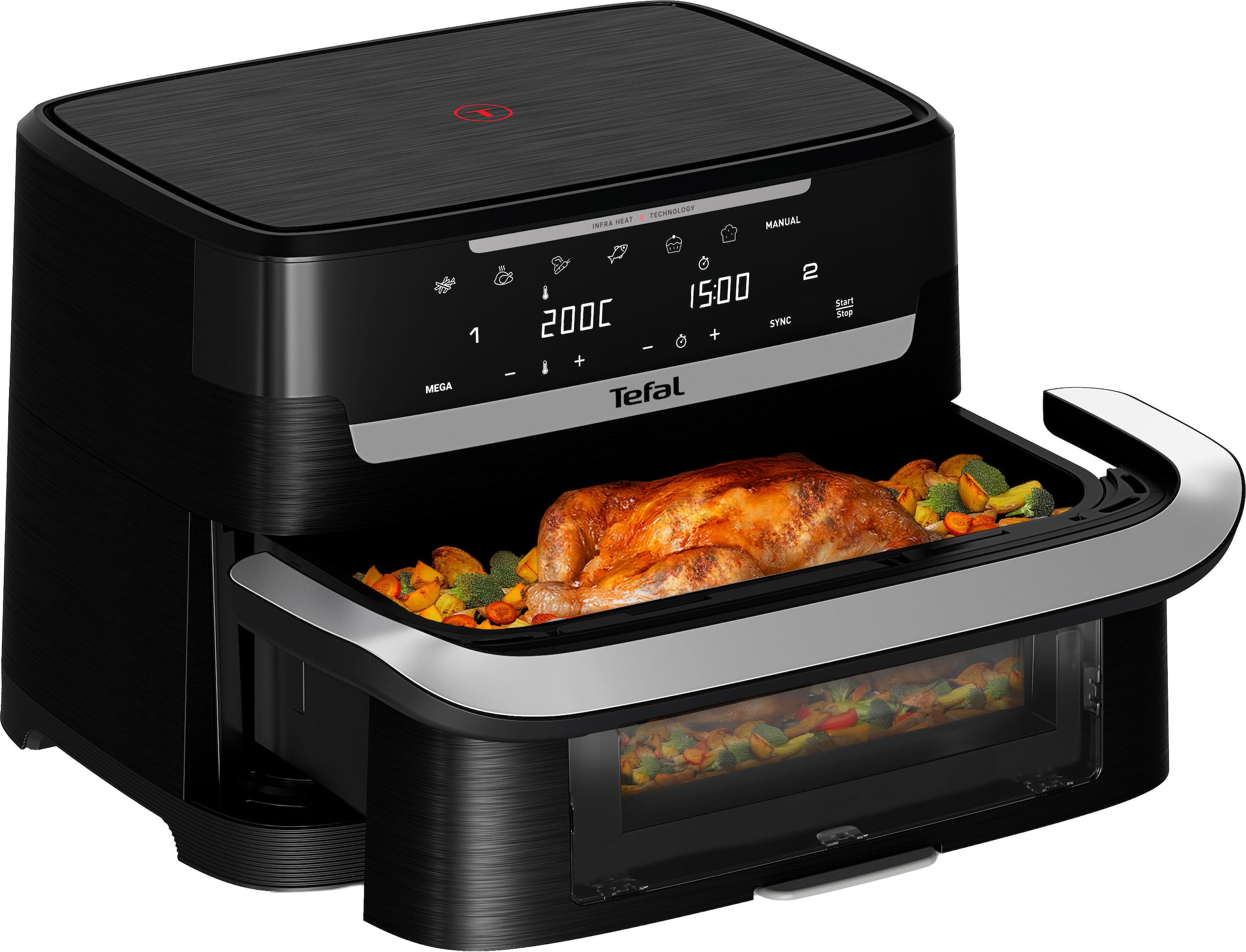 Tefal Heißluftfritteuse »Ever Fry Dual Flex, FlexCook Doppelkammer, XXL Fassungsvermögen« 2700 W bis zu 4x schneller, für bis zu 8 Portionen, EY9288