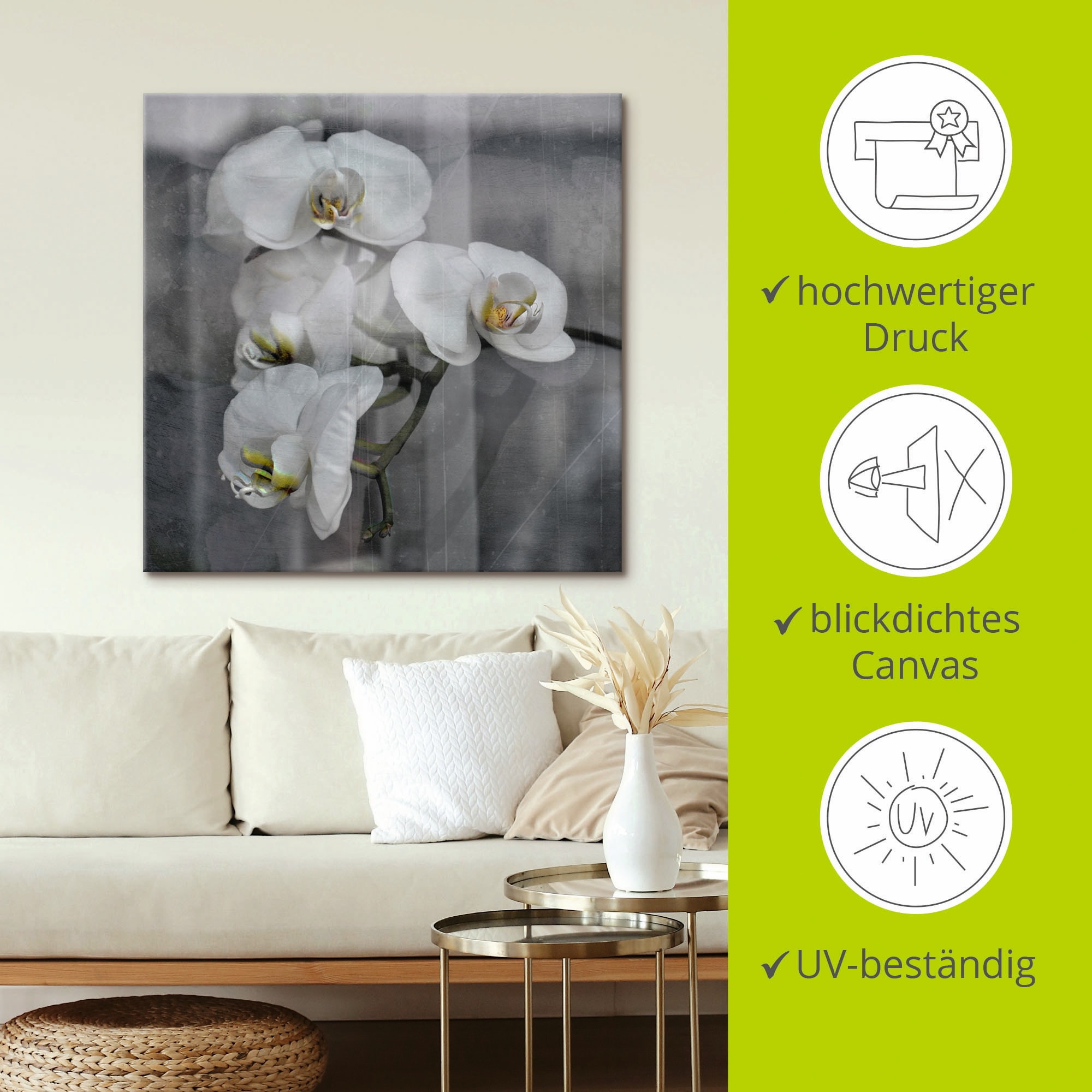 Artland Leinwandbild »Weisse Orchideen - white Orchid« Blumen 1 Stk. tlg. auf Holzrahmen gespannt