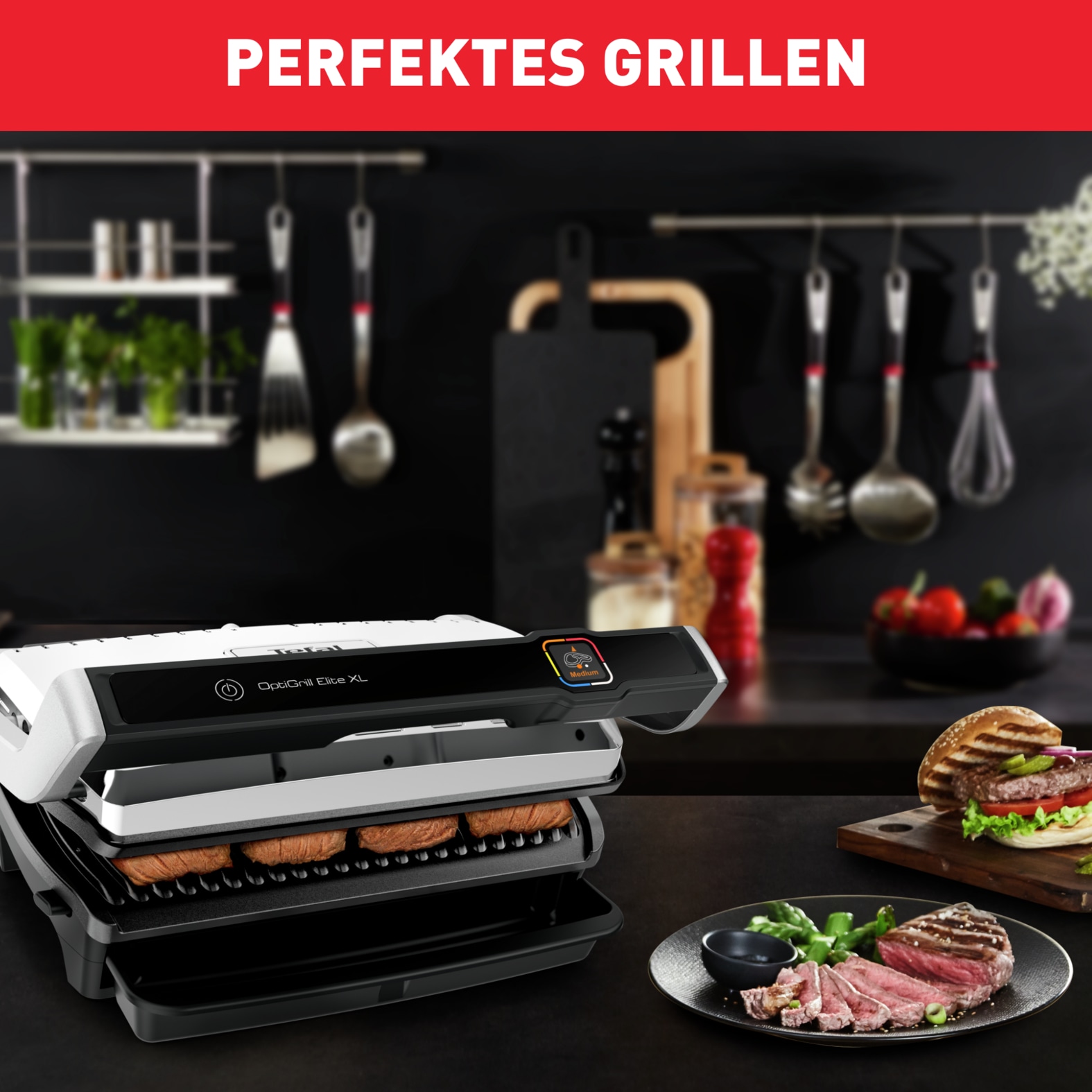 Tefal Kontaktgrill »OptiGrill Elite XL, spülmaschinengeeignete Platten«, 2200 W, Countdown zum Grillergebnis, Grillboost für Grillstreifen, GC760D