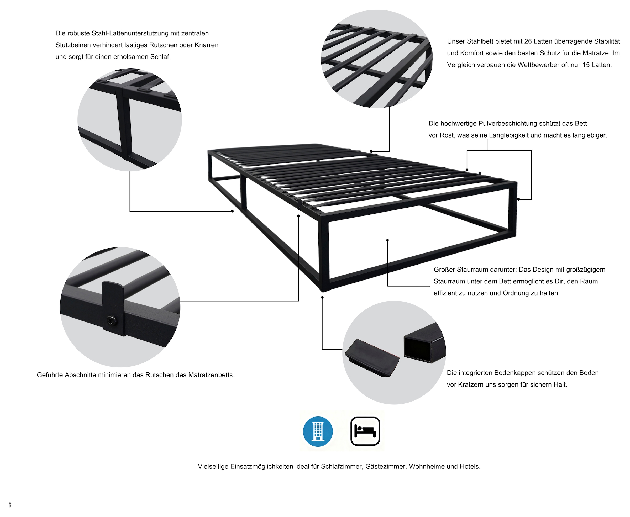 OTTO home Metallbett »Stockholm in 3 Breiten Bestseller Otto´s Choice« mit 26 Lattenrosten für den perfekten Schutz deiner Matratze,  Moderner Bettrahmen Bett Schlafzimmer Bettgestell Massiv