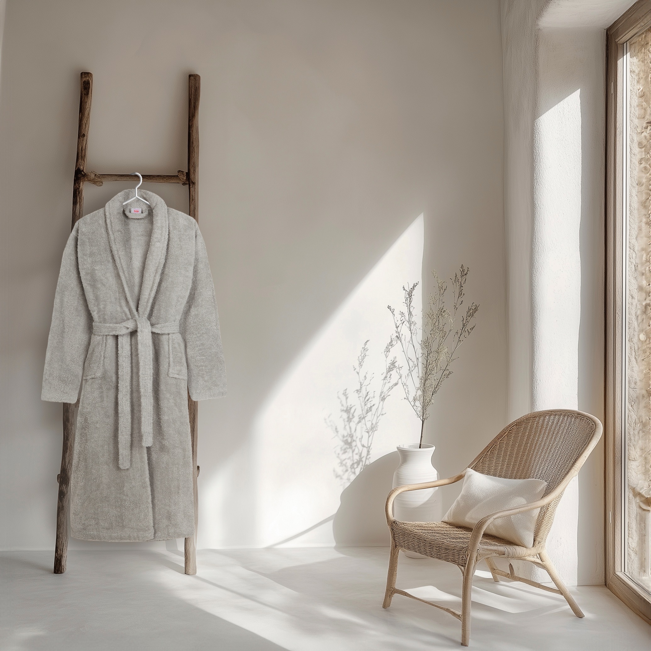 hip Bademantel »Hip Bathrobe uni«, (Packung, 1 St., 1x Bademantel), Schalkragen, Gürtel, Taschen, Damen & Herren, Velours, Glanz