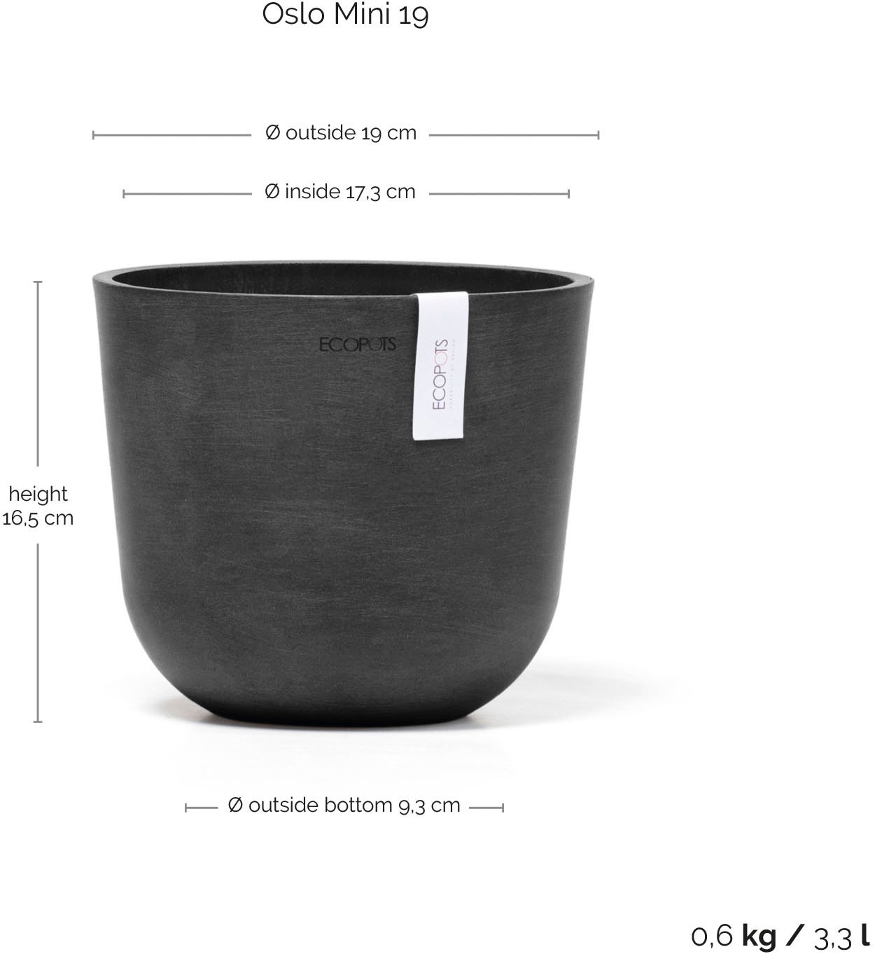 ECOPOTS Blumentopf »Oslo Mini 19 Dunkelgrau« für den Innenbereich