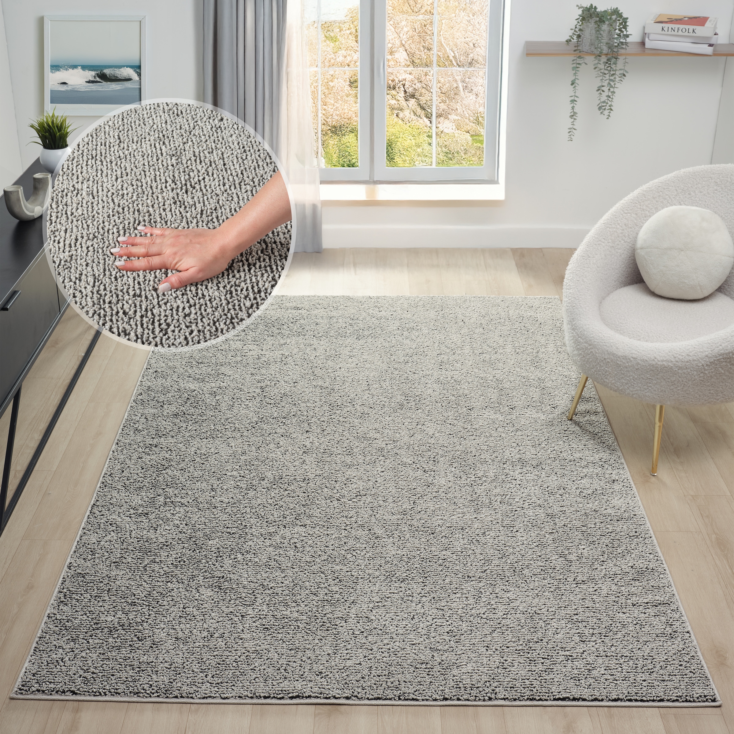 OTTO home Teppich »Lisam« rechteckig 15 mm Höhe meliert, uni, Wohnzimmer, Schlafzimmer