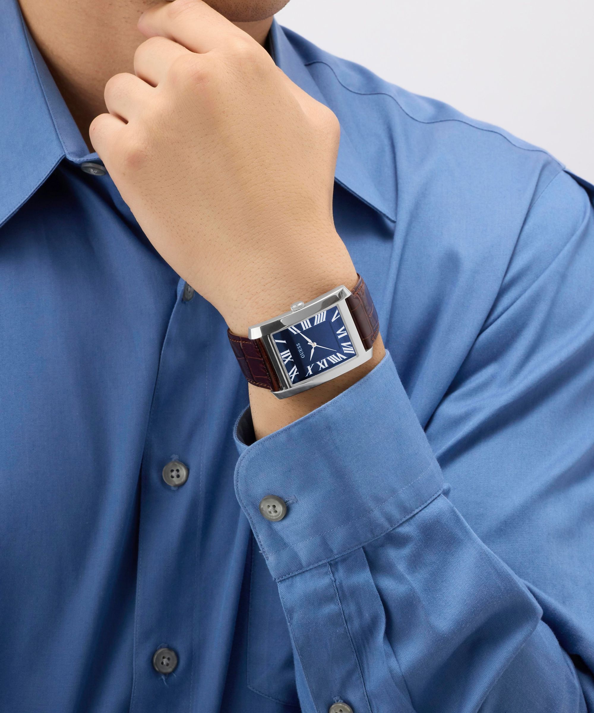 Guess Quarzuhr »CLYDE« Armbanduhr, Herrenuhr, Lederarmband, analog