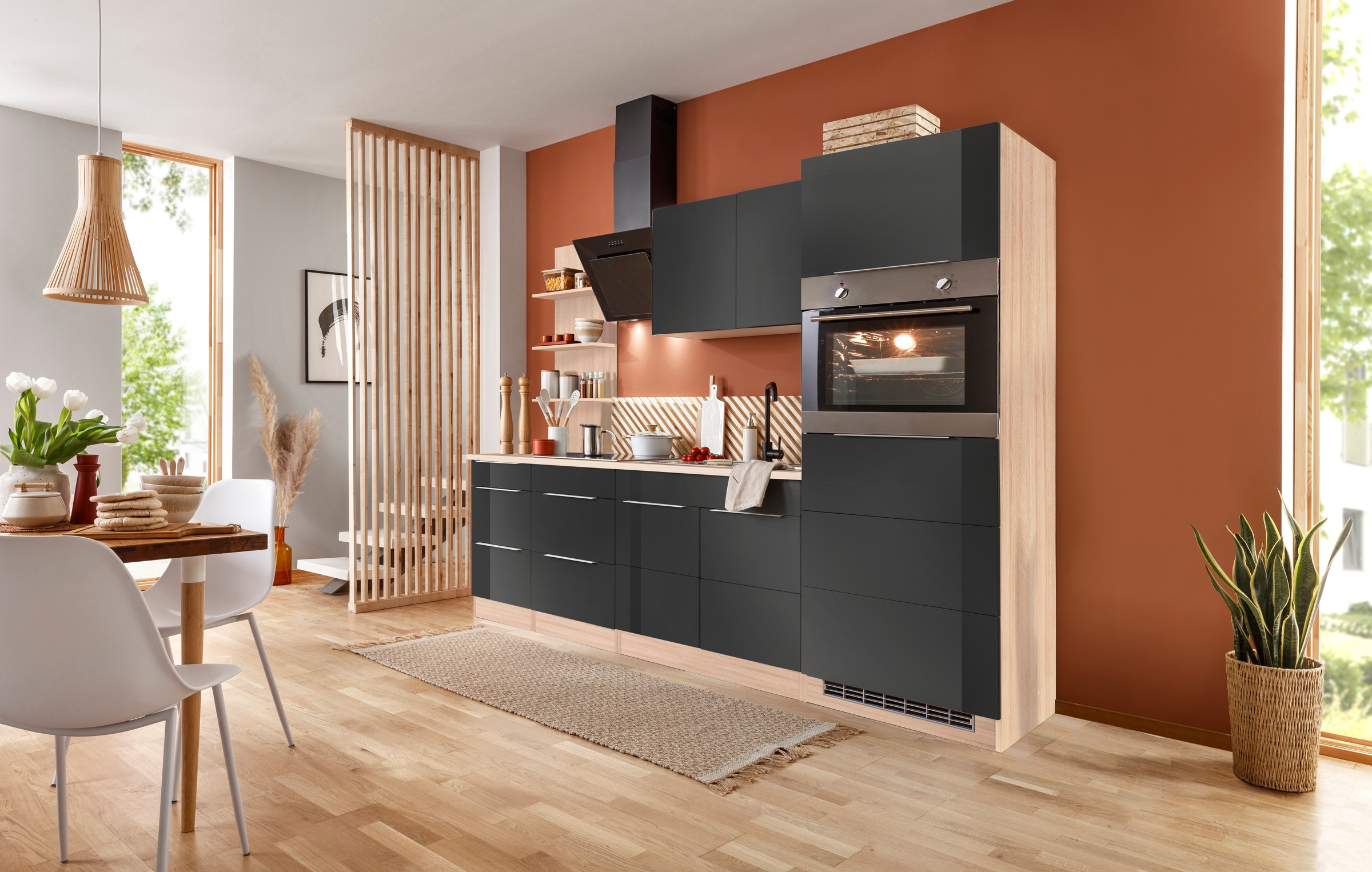 KOCHSTATION Küchenzeile »KS-Brindisi Breite 270 cm«, wahlweise mit E-Geräten und Induktion, mit MDF-Fronten und Regal
