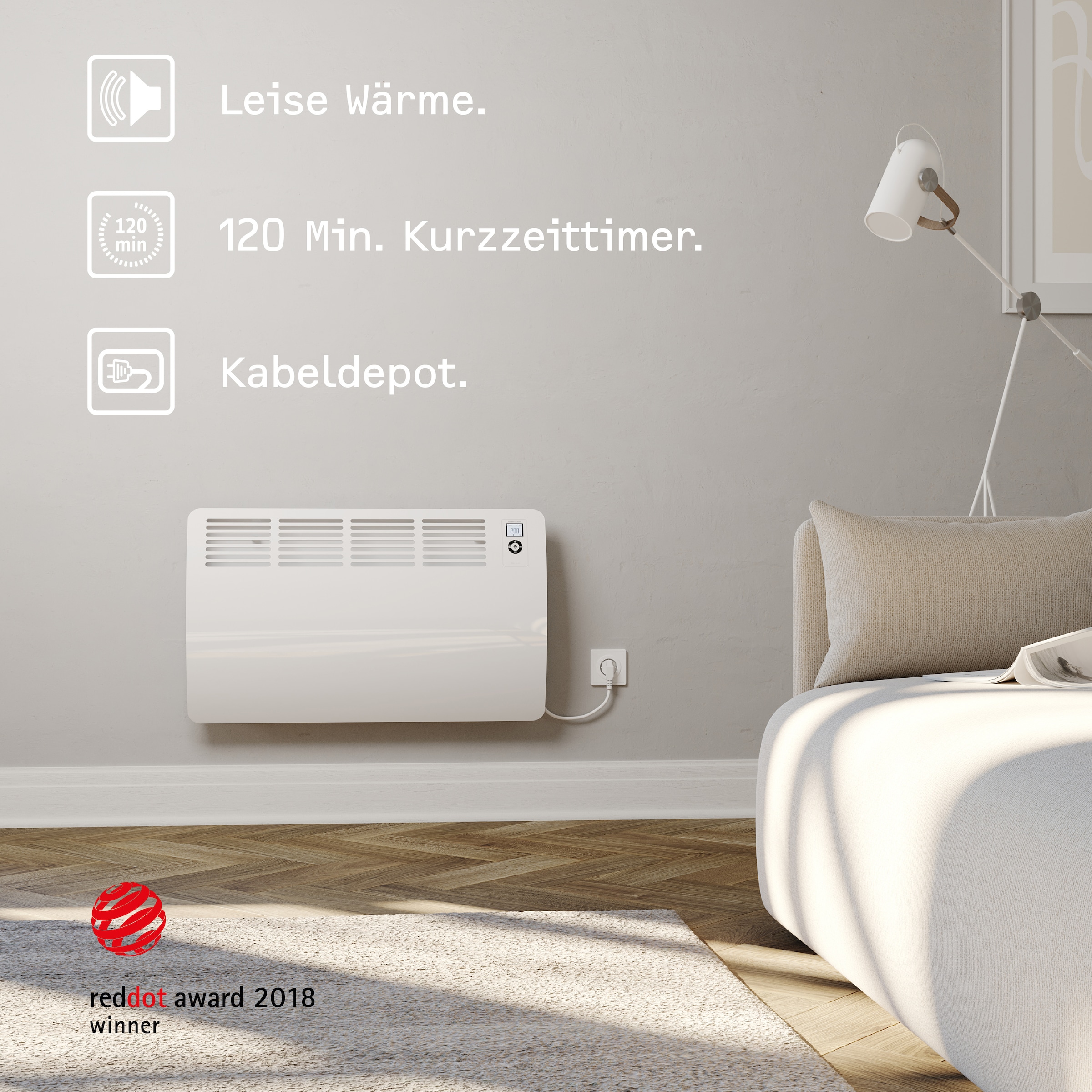 STIEBEL ELTRON Konvektor »»CON 5 Premium«, Wandkonvektor, energiesparend, VDE geprüft, 0,5 kW«, für ca. 6 m², LC-Display, Wochen-/120 Min-Kurzzeittimer, Silent Mode