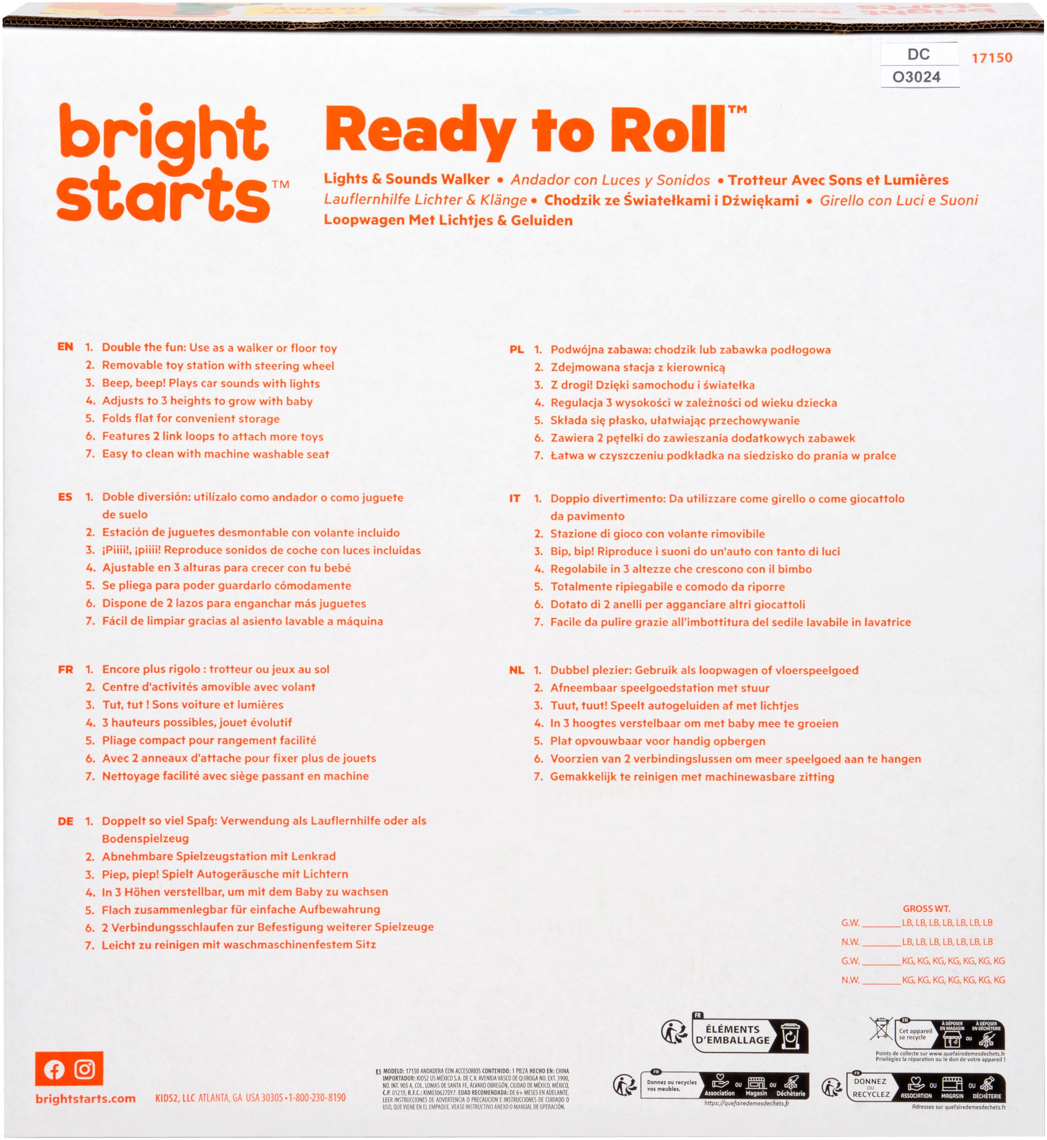 Bright Starts Lauflernhilfe »Ready to Roll Lights & Sounds Walker«, mit Licht- und Soundeffekt
