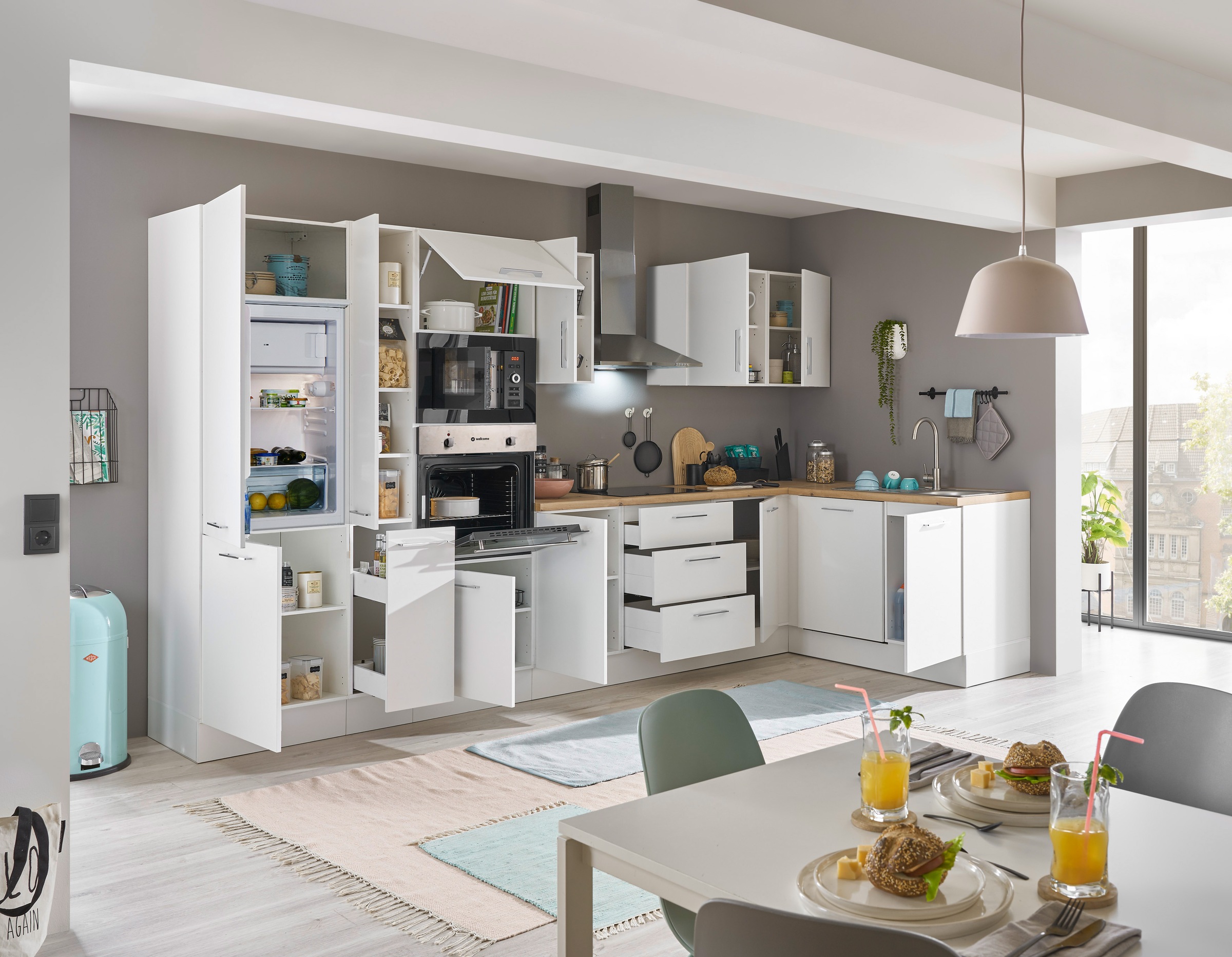 BASIC by Balculina Winkelküche »Turin«, Stellbreite 370x175 cm, wahlweise mit E-Geräten