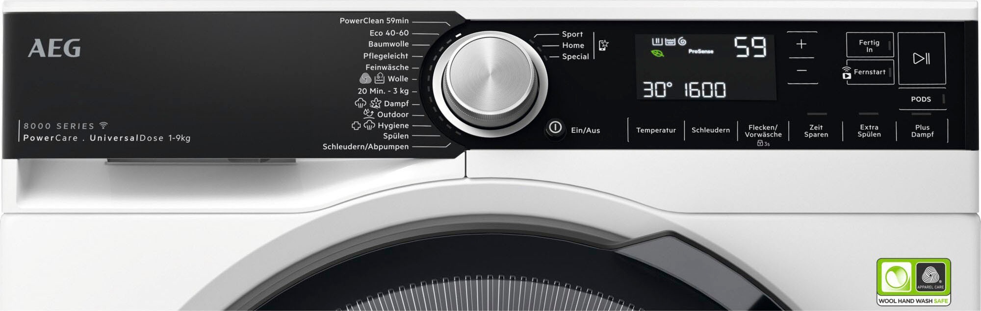 AEG Waschmaschine 8000 Series »LR8E80690 914501317«, 9 kg, 1600 U/min, PowerClean - Fleckenentfernung in 59 Min. bei nur 30 °C & Wifi