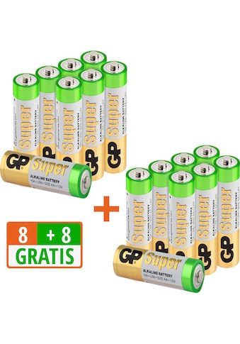 GP Batteries Batterie »16 Stück (8+8) AA Mignon Super Alkaline, 1,5V«, 1,5 V,... kaufen