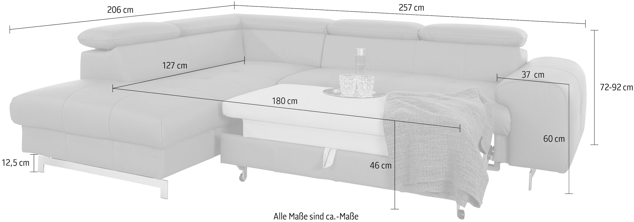 COTTA Ecksofa »Chef L-Form«, mit Kopfteilverstellung, edle Metallkufen, wahlweise mit Bettfunktion