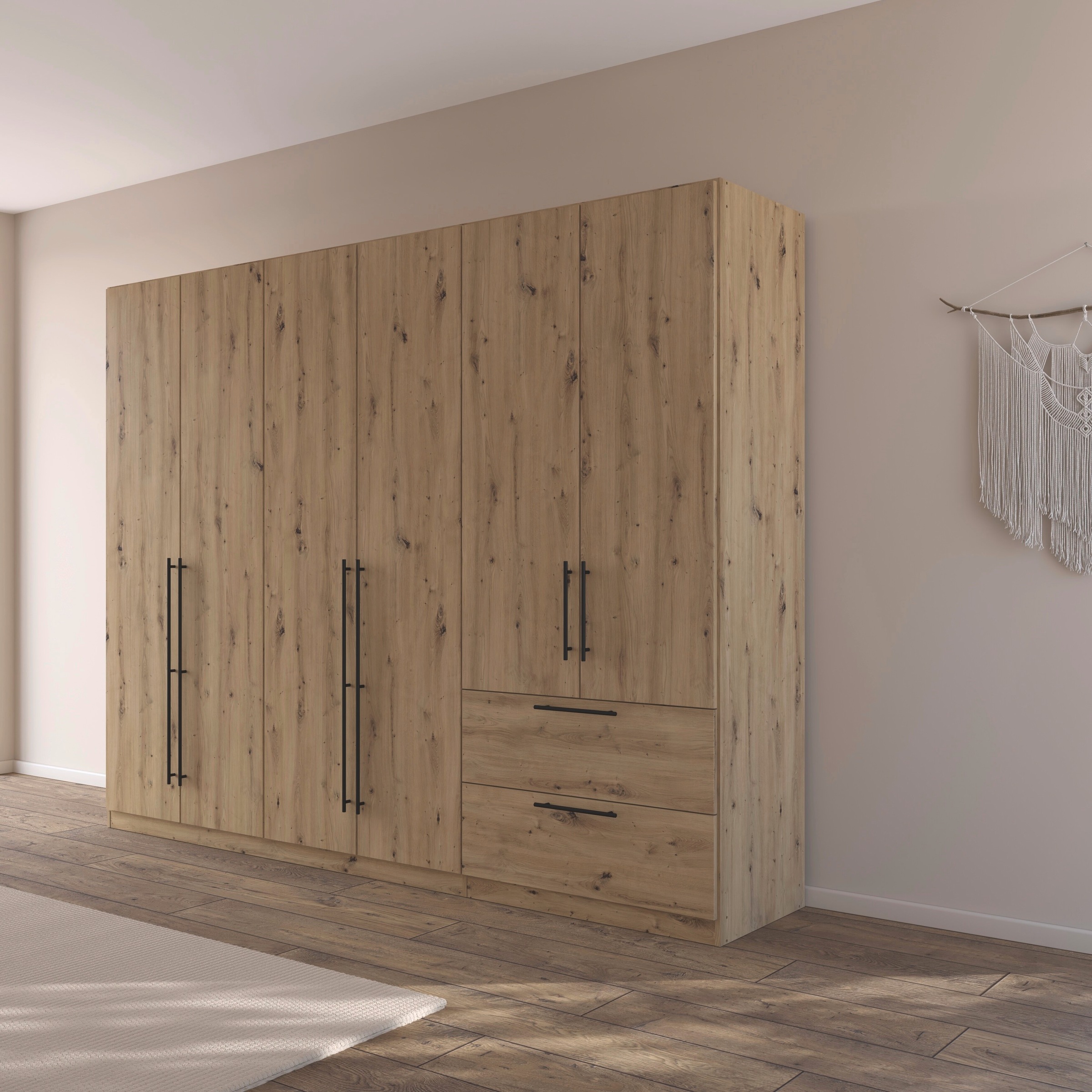 rauch Kleiderschrank »Drehtürenschrank Schrank Garderobe Wäscheschrank Schlafzimmer AVOLA«, (in 3 verschiedenen Ausstattungen BASIC/CLASSIC/PREMIUM), mit hochwertigen Stangengriffen in Schwarz aus Metall MADE IN GERMANY