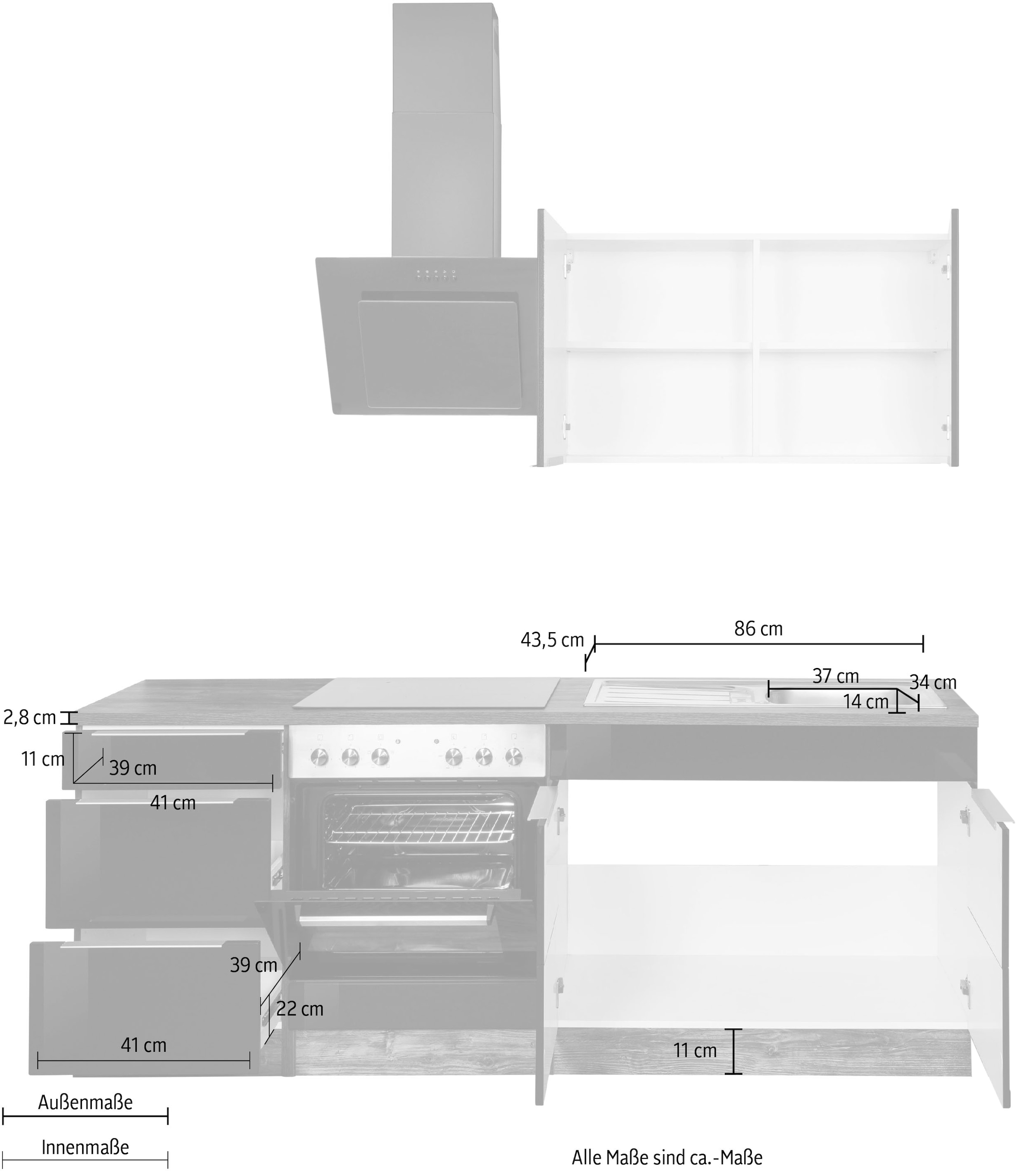 HELD MÖBEL Küchenzeile »Brindisi«, mit E-Geräten, Breite 210 cm auf  Rechnung kaufen