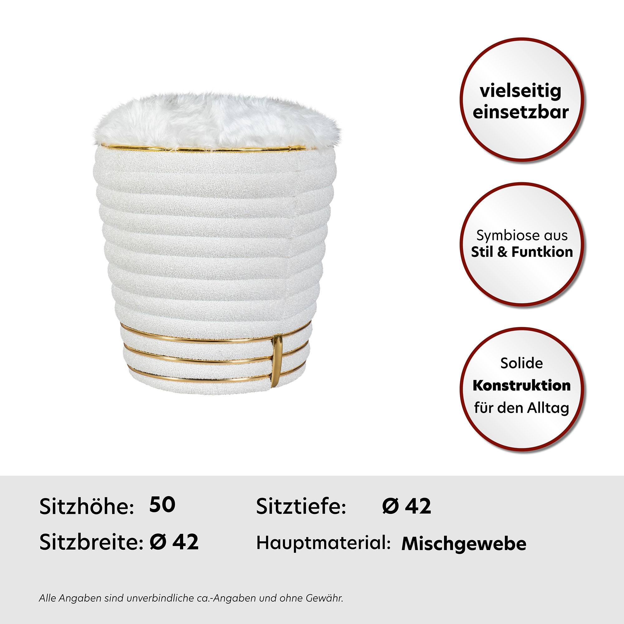 Kayoom Sitzhocker »Hocker Doric, trendiger Look, ästhetische Farbgebung, schöne Steppung«, (1 St.), komfortabel, hochqualitativ, pflegeleicht, hochwertige Materialien