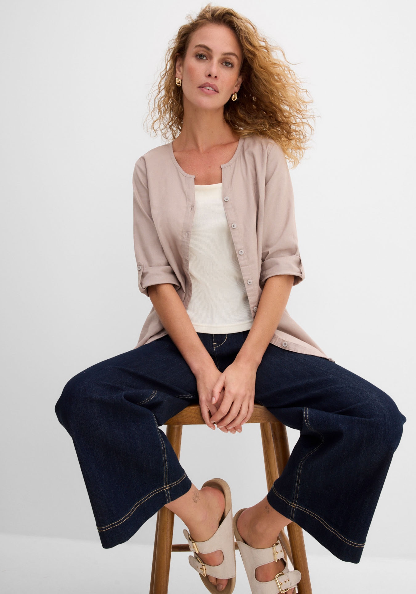 bonprix Langarmbluse »Bluse mit Leinen, 3/4 Arm« Regular Fit, für den Alltag, aus Leinen und Baumwolle