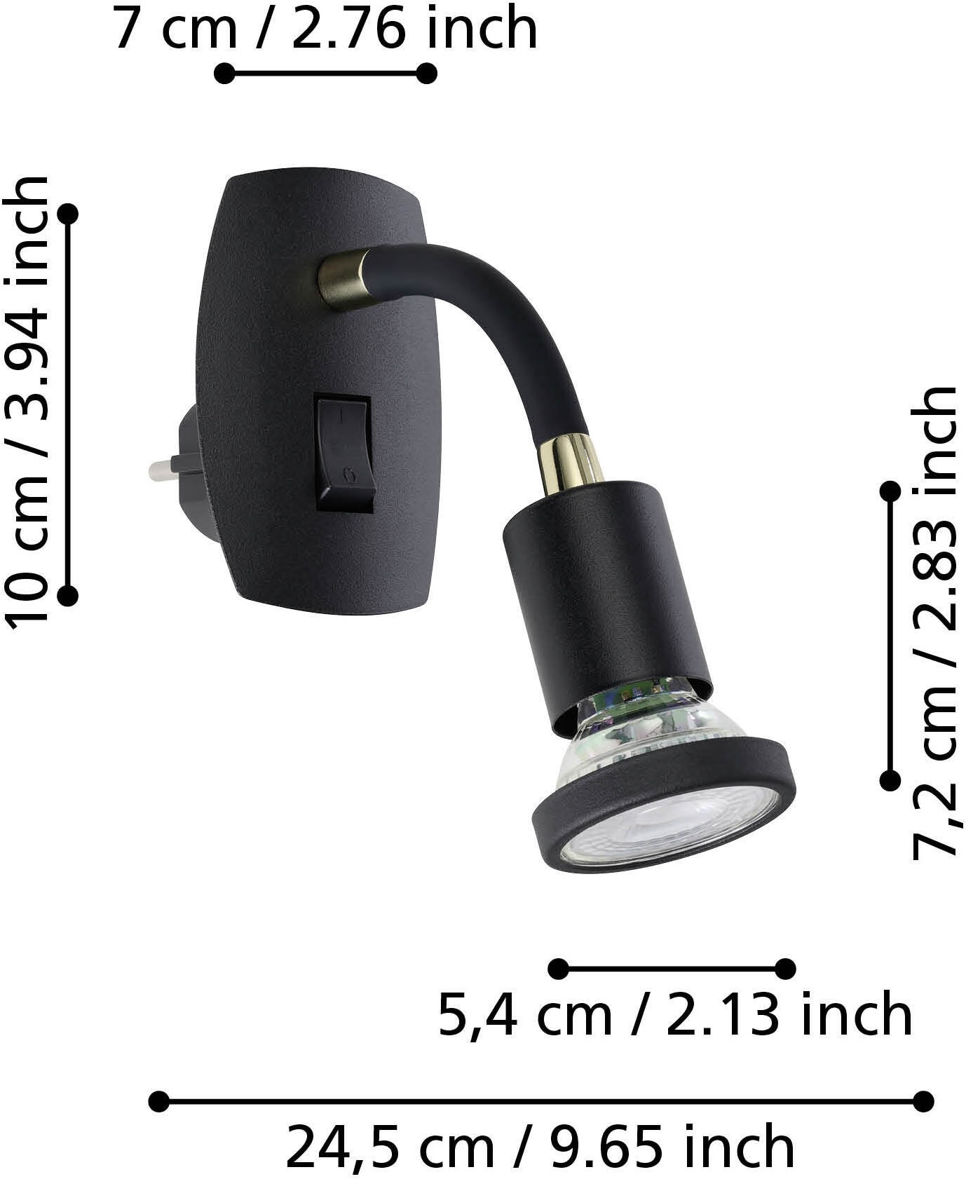 EGLO Steckdosenleuchte »PARRINI Steckerlampe - Stahl, Kunststoff - GU10 - 1X4,5W - IP20« GU10 1 Stk. Steckdosenspot, Steckdosenstrahler, Schalfzimmerleuchte, L7xH10xAL18cm