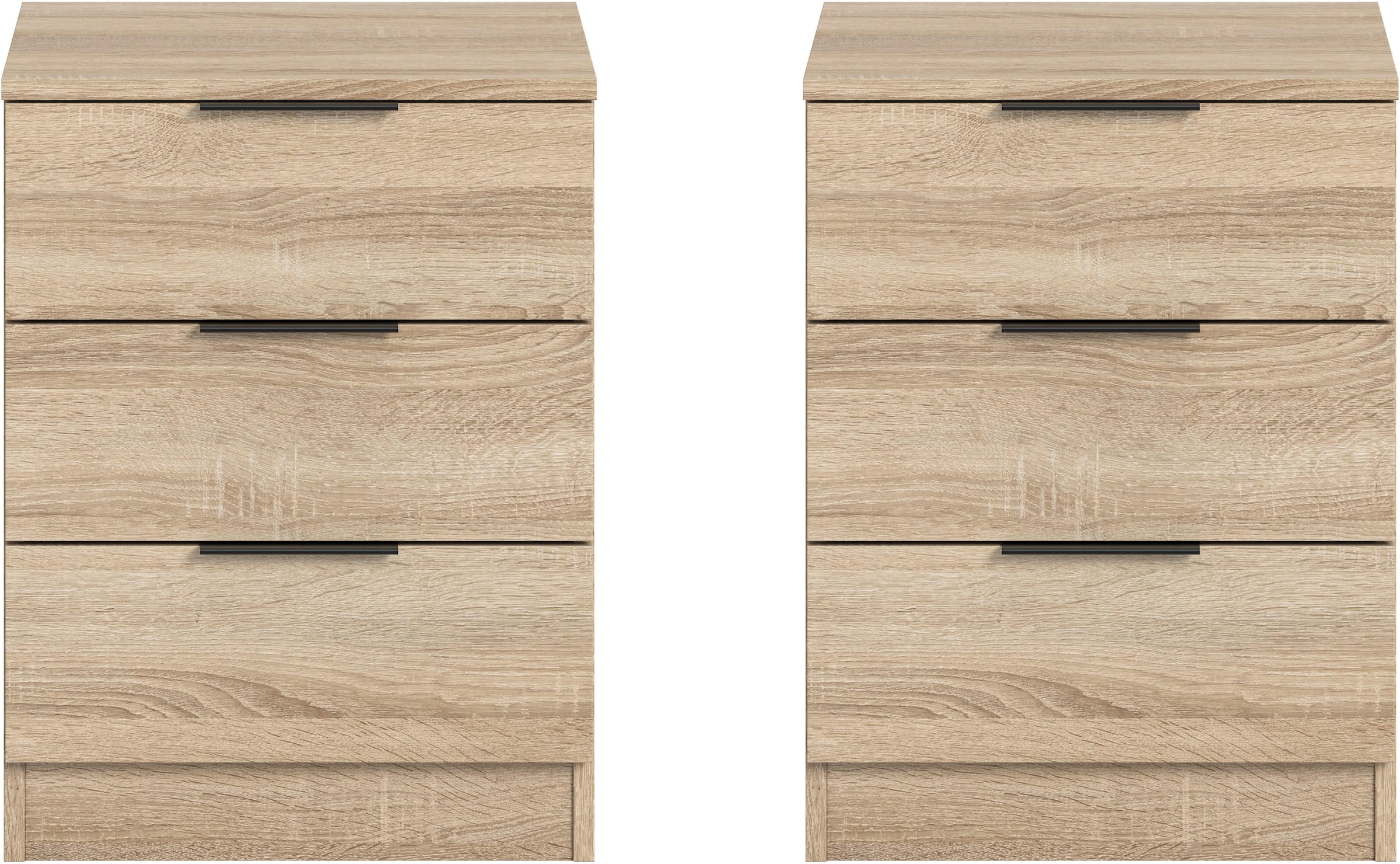 Home affaire Nachtkommode »Skarde 2 Nachttische, jeweils Breite: 45 cm« Set, Sie bekommen 2  Nachttische im Set, 2 Stk. tlg. Skarde, 2er Set Nachtkommode, 3 Schubkästen, Sonoma Eiche NB