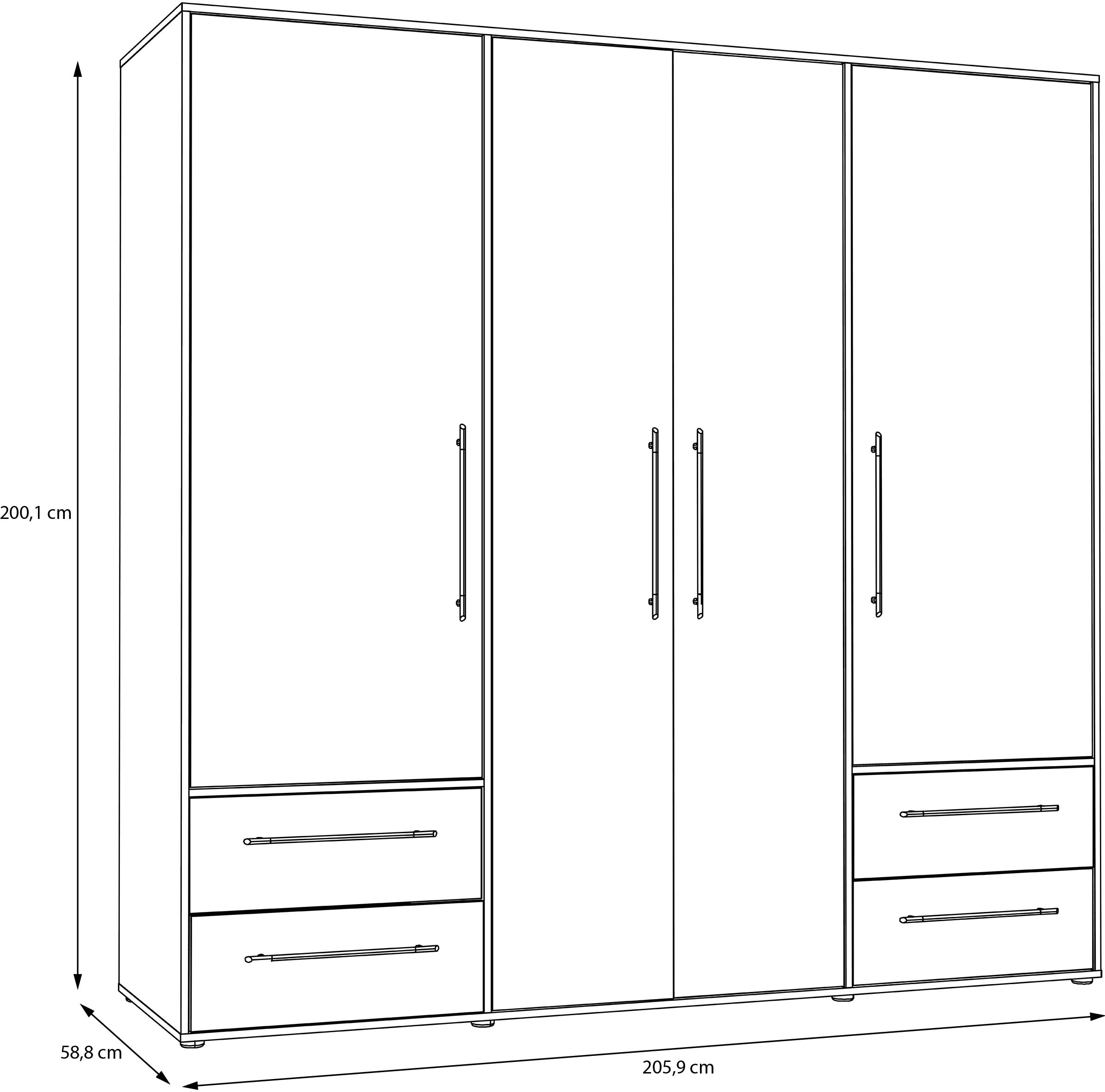 FORTE Drehtürenschrank »Mokkaris. OTTOs Choice, TOPSELLER! verschiedene Größen und Farben«, (BHT ca. 145x200x59cm oder BHT ca. 206x200x59cm), mit Schubladen und schwarzen Stangengriffen, Made in Europe