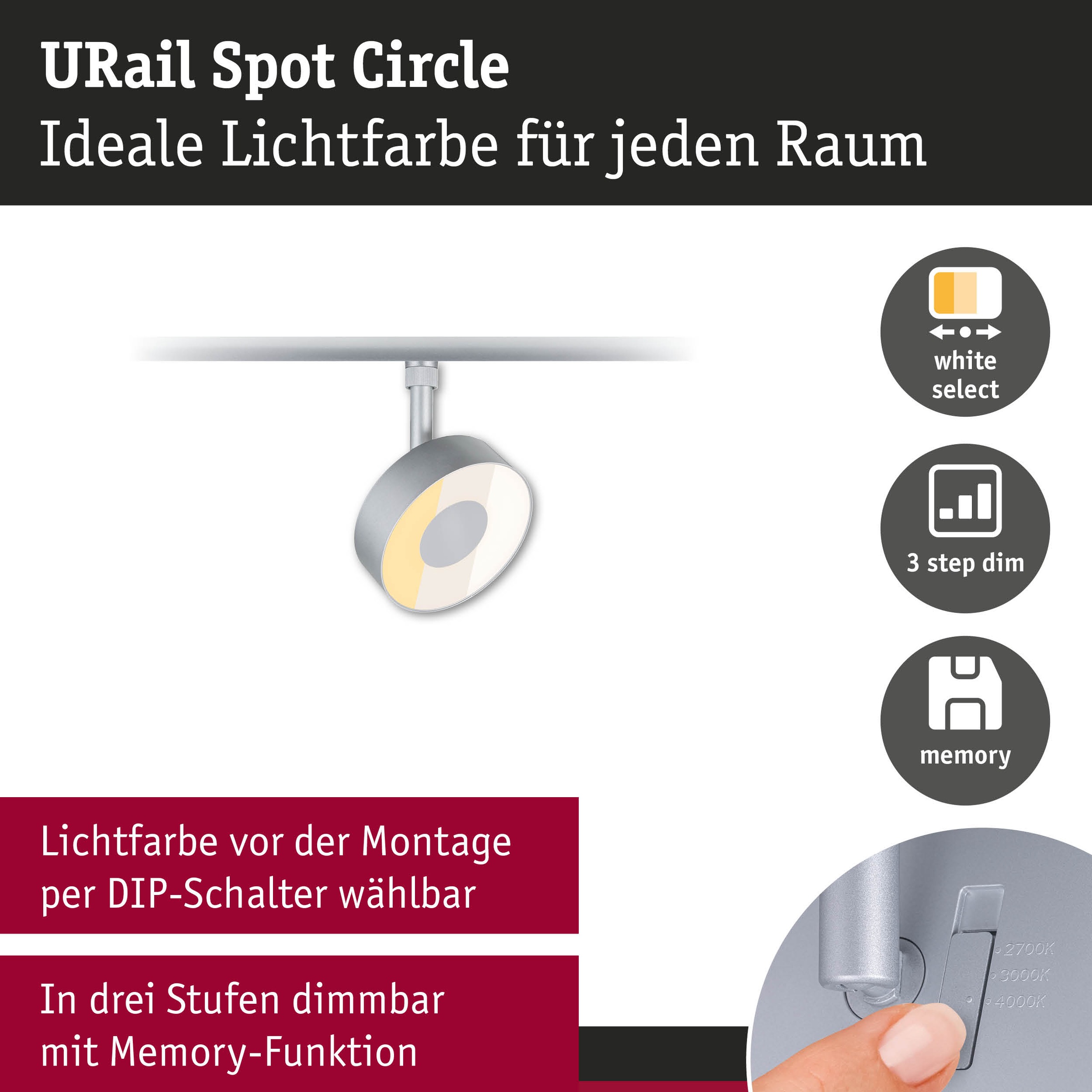 Paulmann Schienensystem-Leuchten »URail Spot Circle 1x5W 2700-4000K 230V« LED-Modul 1 Stk. Farbwechsler 3-Step-Dim