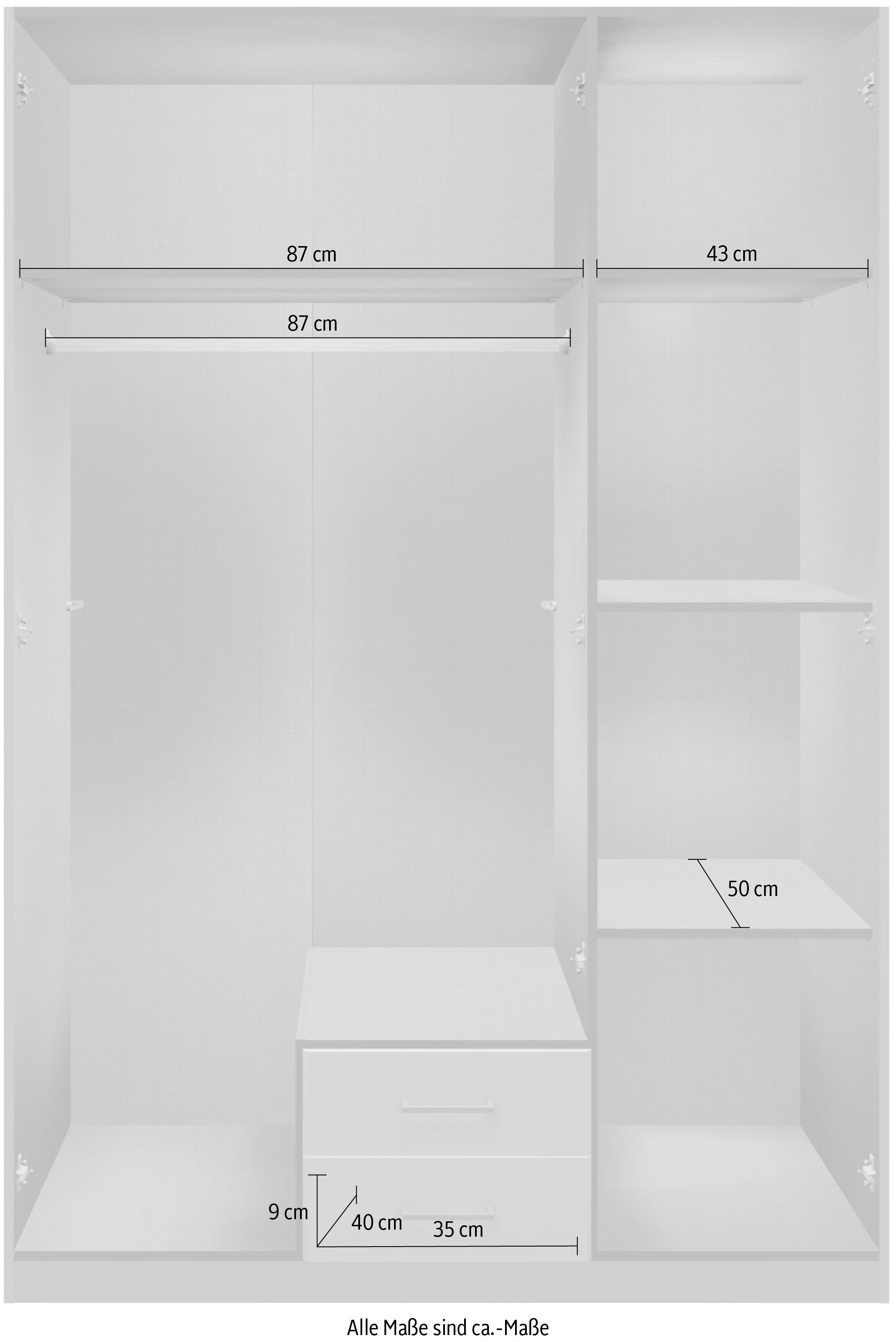 Wimex Kleiderschrank »Marburg erhältlich in den Breiten 135cm & 180cm« inkl. Spiegel und zwei Schubladen