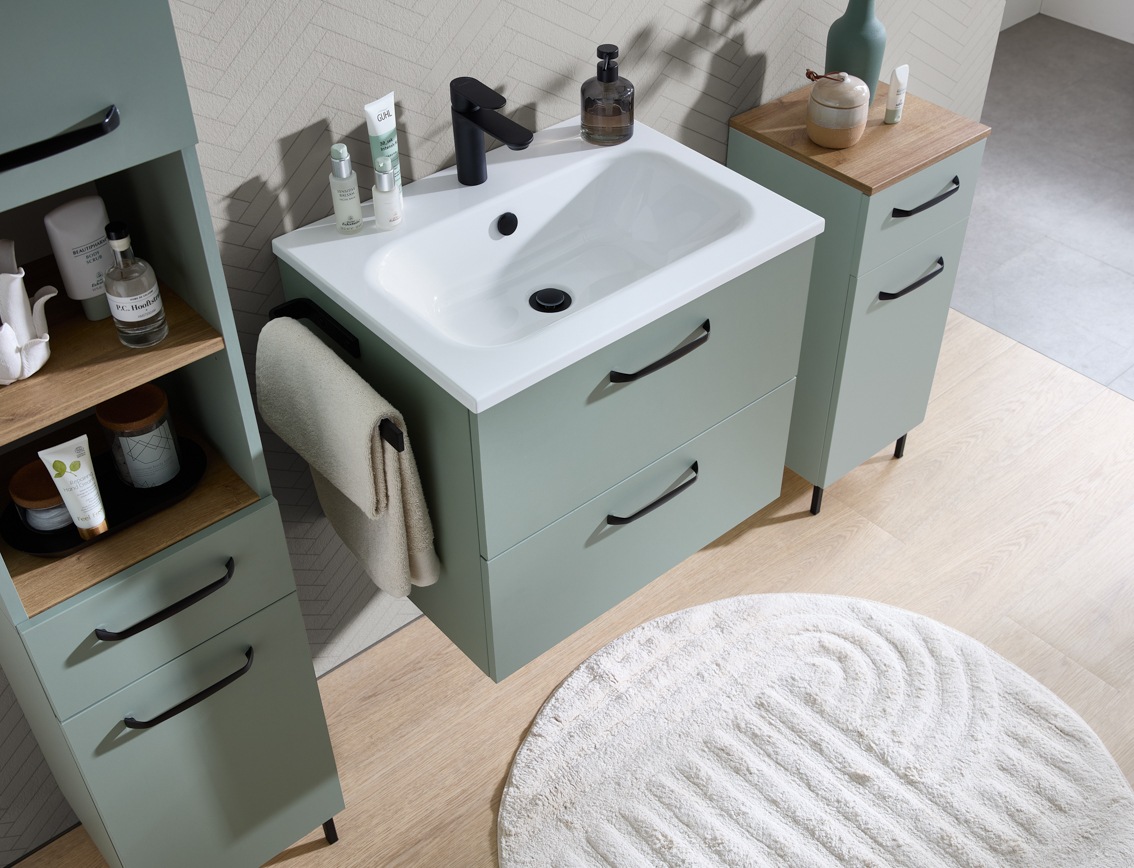 Saphir Badmöbel-Set »Quickset 500, Waschtischunterschrank mit Mineralmarmorwaschtisch« 2 Stk. tlg.