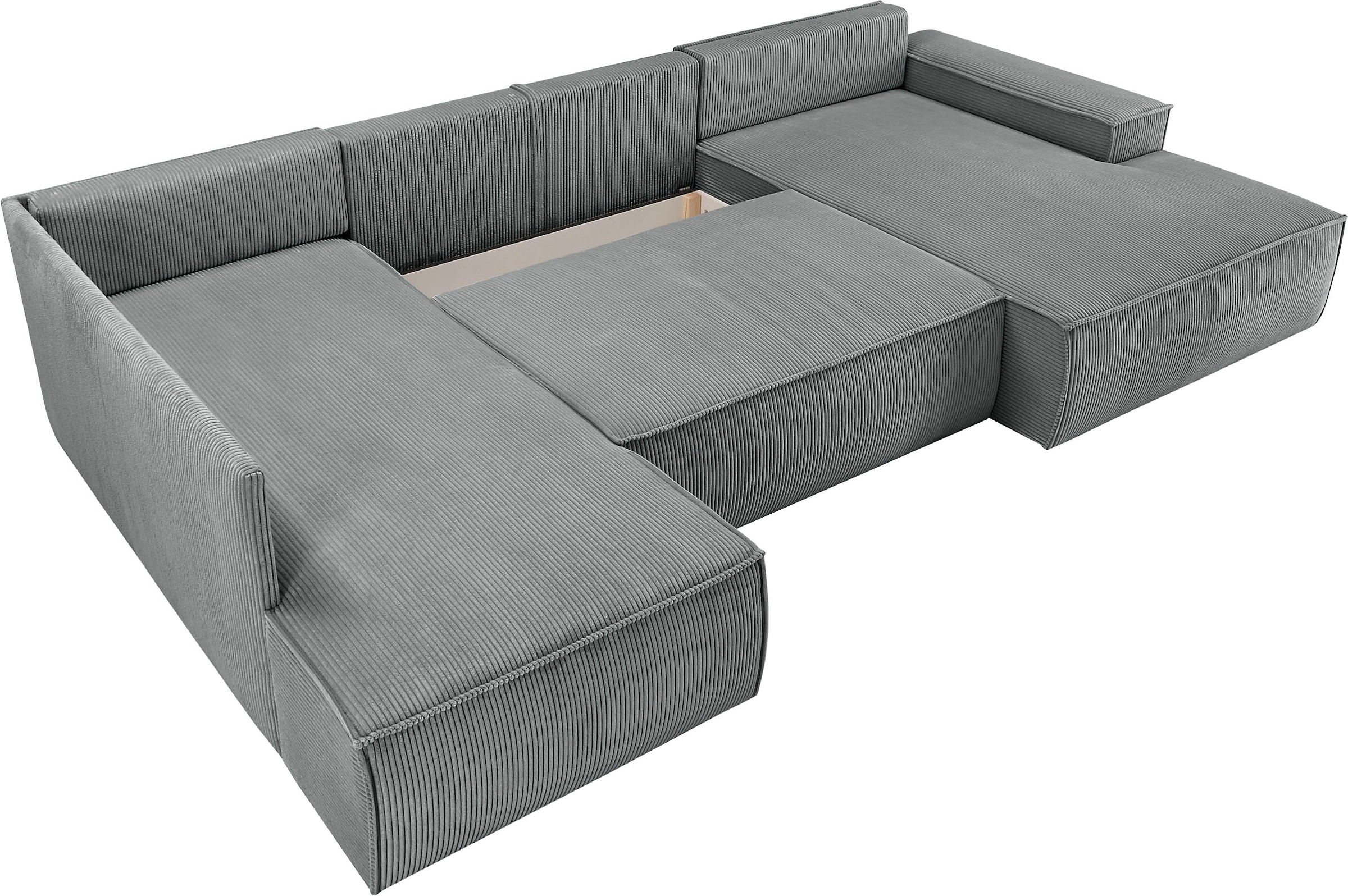 Home affaire Wohnlandschaft »SHERWOOD 329 cm, U-Form, Schlafsofa,«, Schlaffunktion m. Bettkasten (194x139 cm), Cord, Vintage, Samtvelours