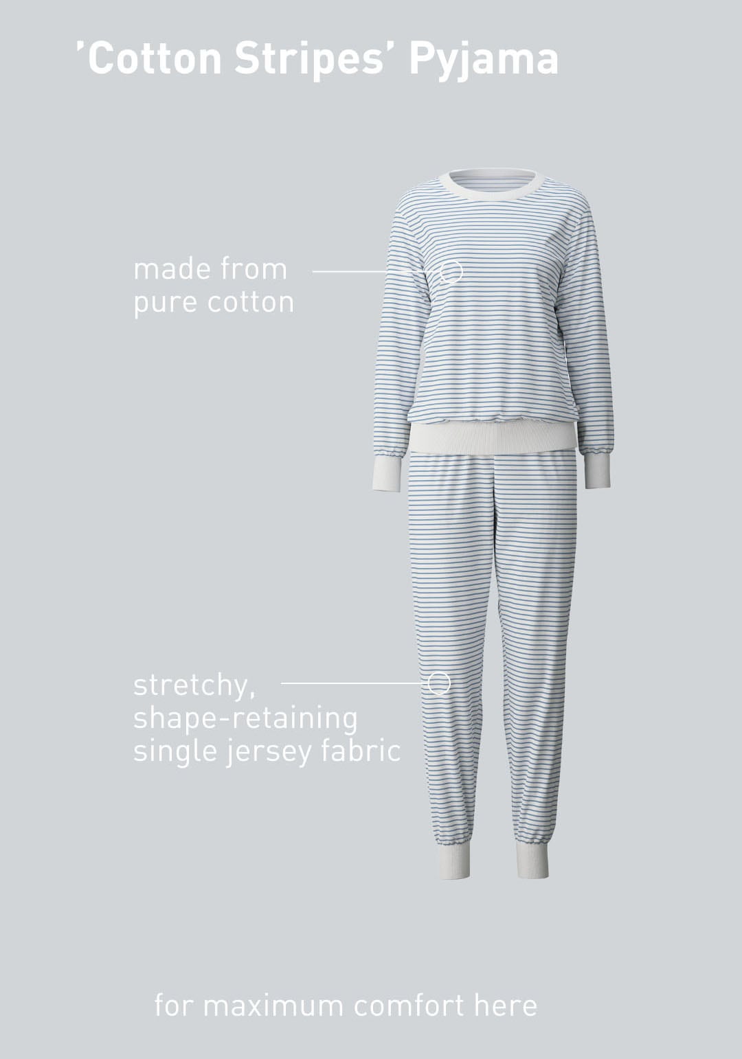 CALIDA Schlafanzug »Cotton Stripes«, (2 tlg.), Langarm, Rundhals-Ausschnitt, lockere Passform, Baumwolle