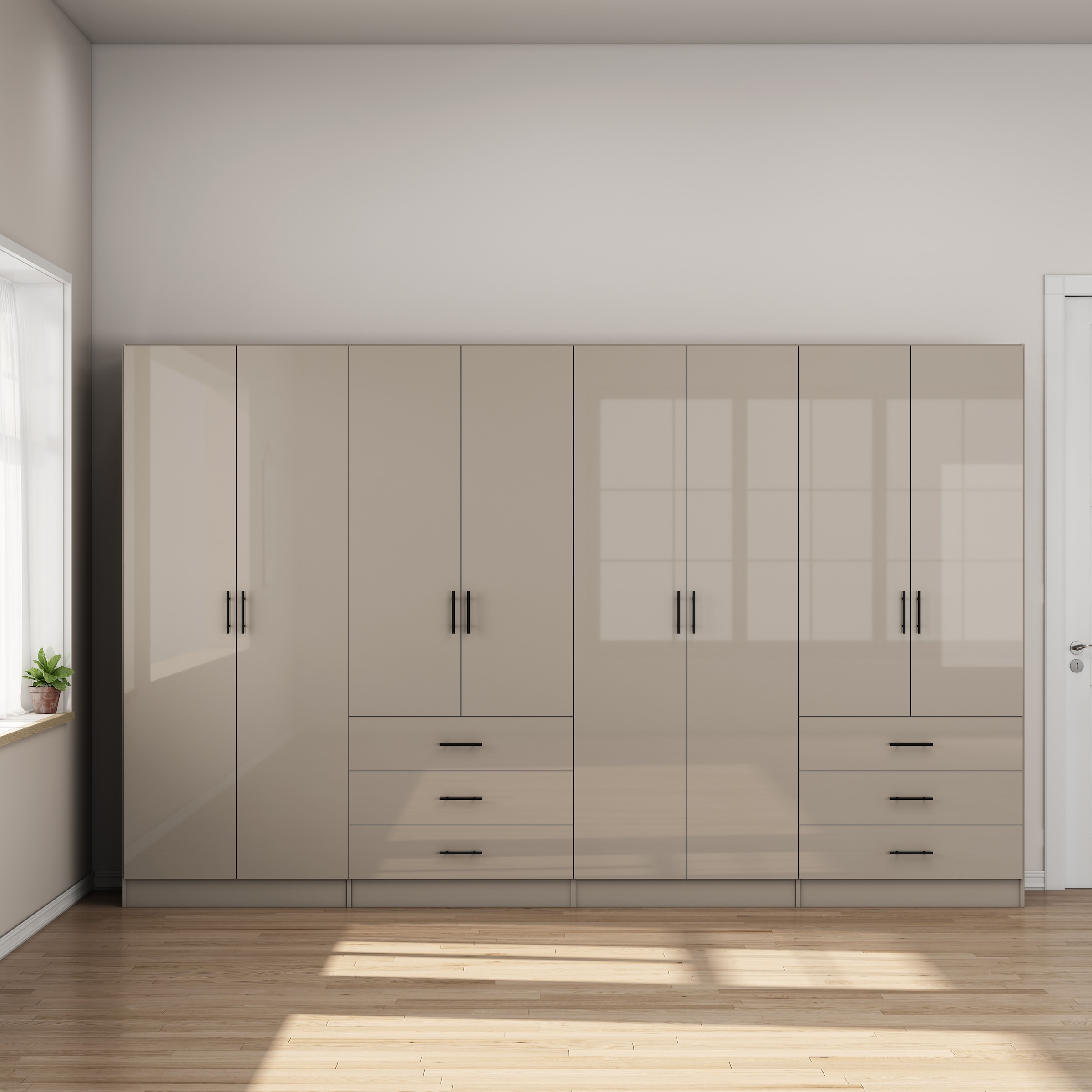 OTTO home Kleiderschrank »Trento Schlafzimmerschrank Garderobe hochglanz« Schrank mit 8 Türen und 6 Schubladen, hochglänzende Fronten