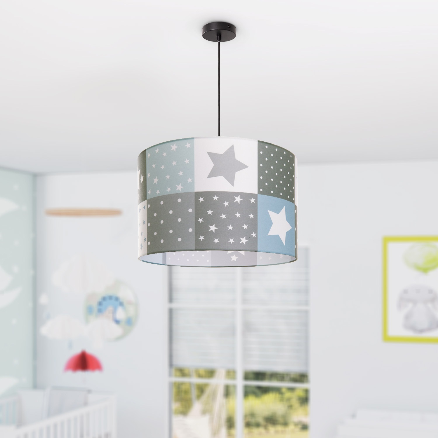 Paco Home Pendelleuchte »Cosmo 345«, 1 flammig, Leuchtmittel E27 | ohne Leuchtmittel, Kinderlampe Deckenlampe LED Kinderzimmer Lampe Sternen Motiv E27