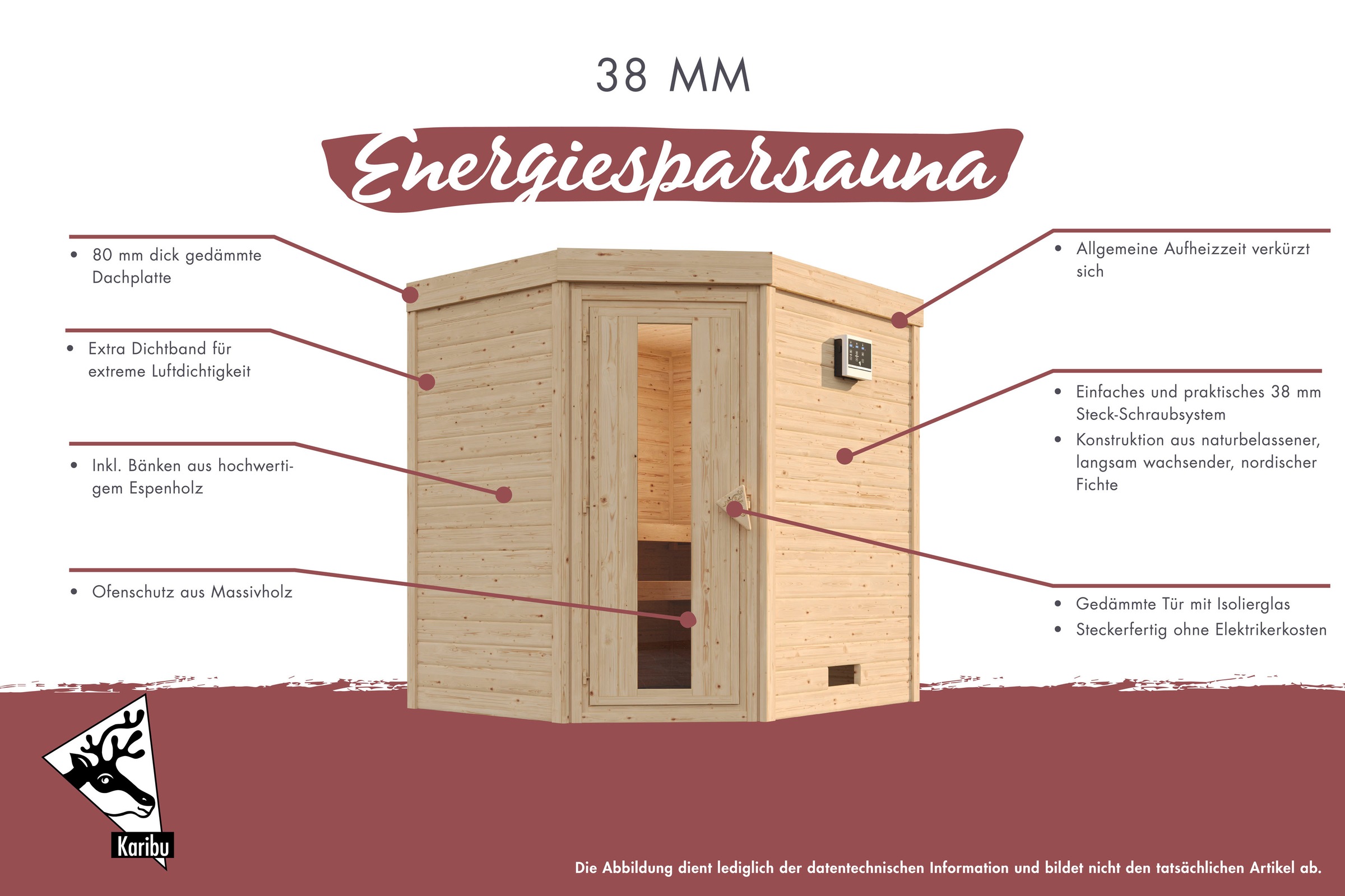 Karibu Sauna »"Collin" naturbelassen«, aus hochwertiger nordischer Fichte