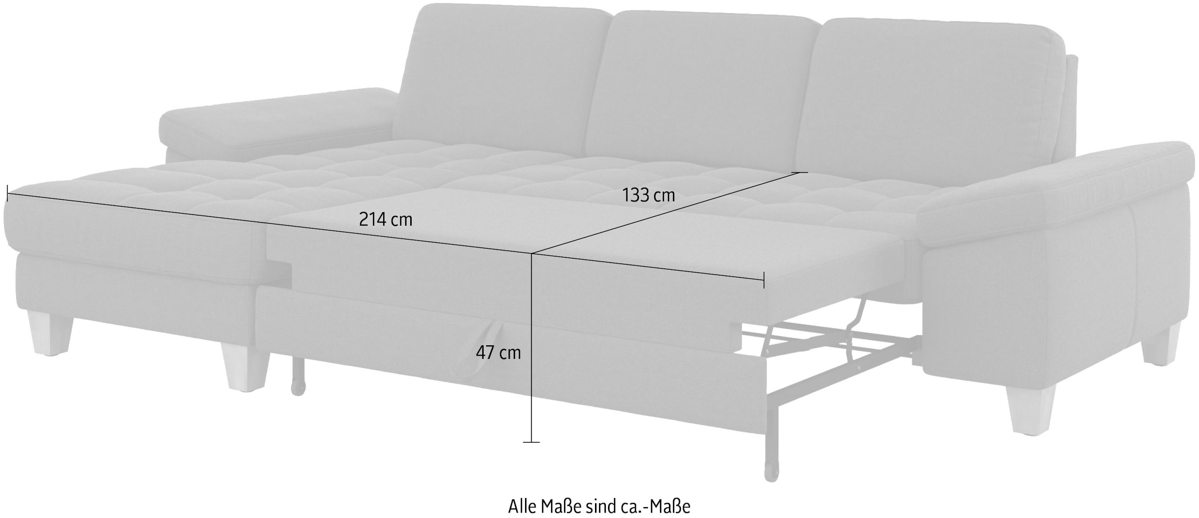 sit&more Ecksofa »Westham L-Form«, Recamiere, mit oder ohne Bettfunktion, Bettkasten, Füße wengefarben