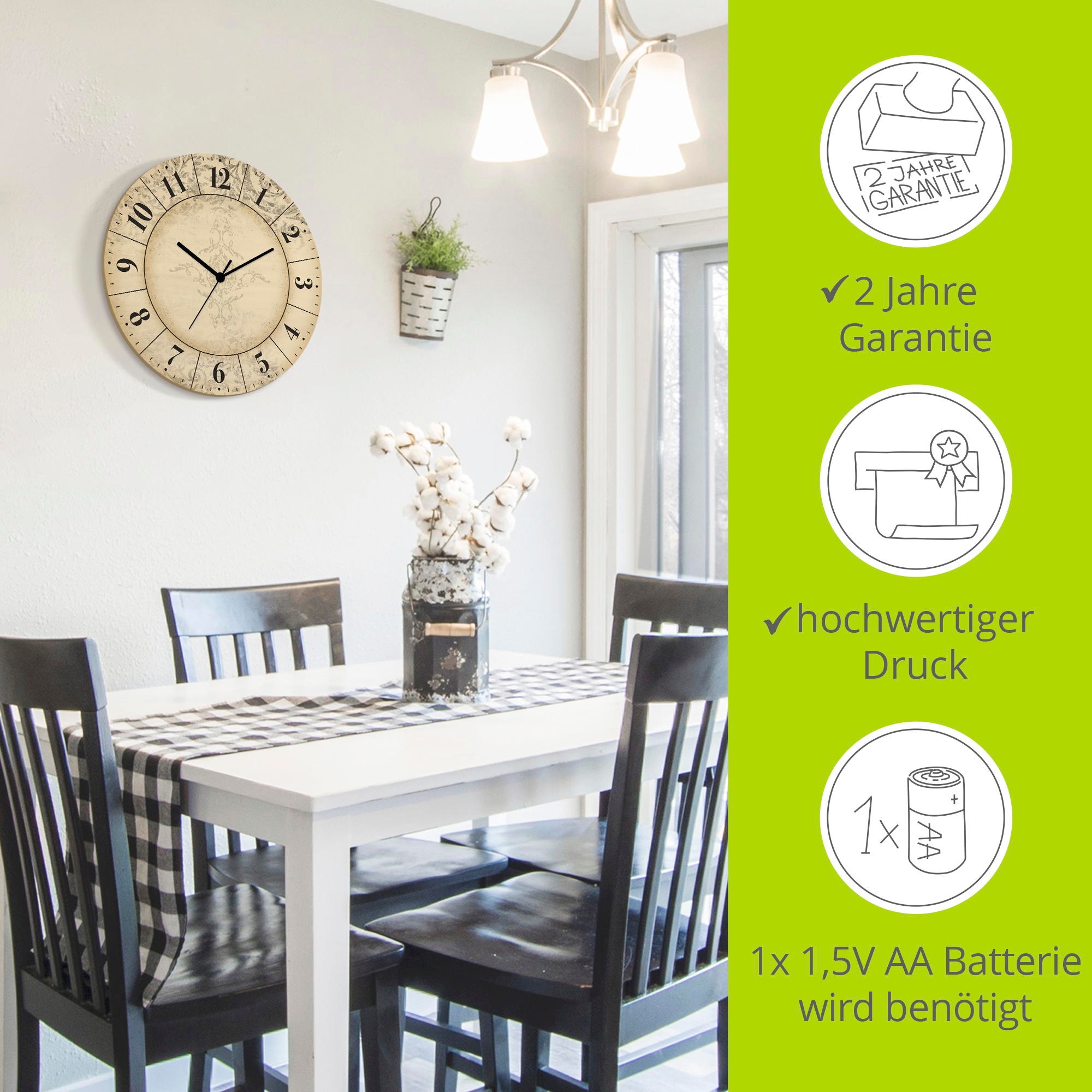 Artland Wanduhr »Vintage Zeitflüsterer« wahlweise mit Quarz- oder Funkuhrwerk, lautlos ohne Tickgeräusche