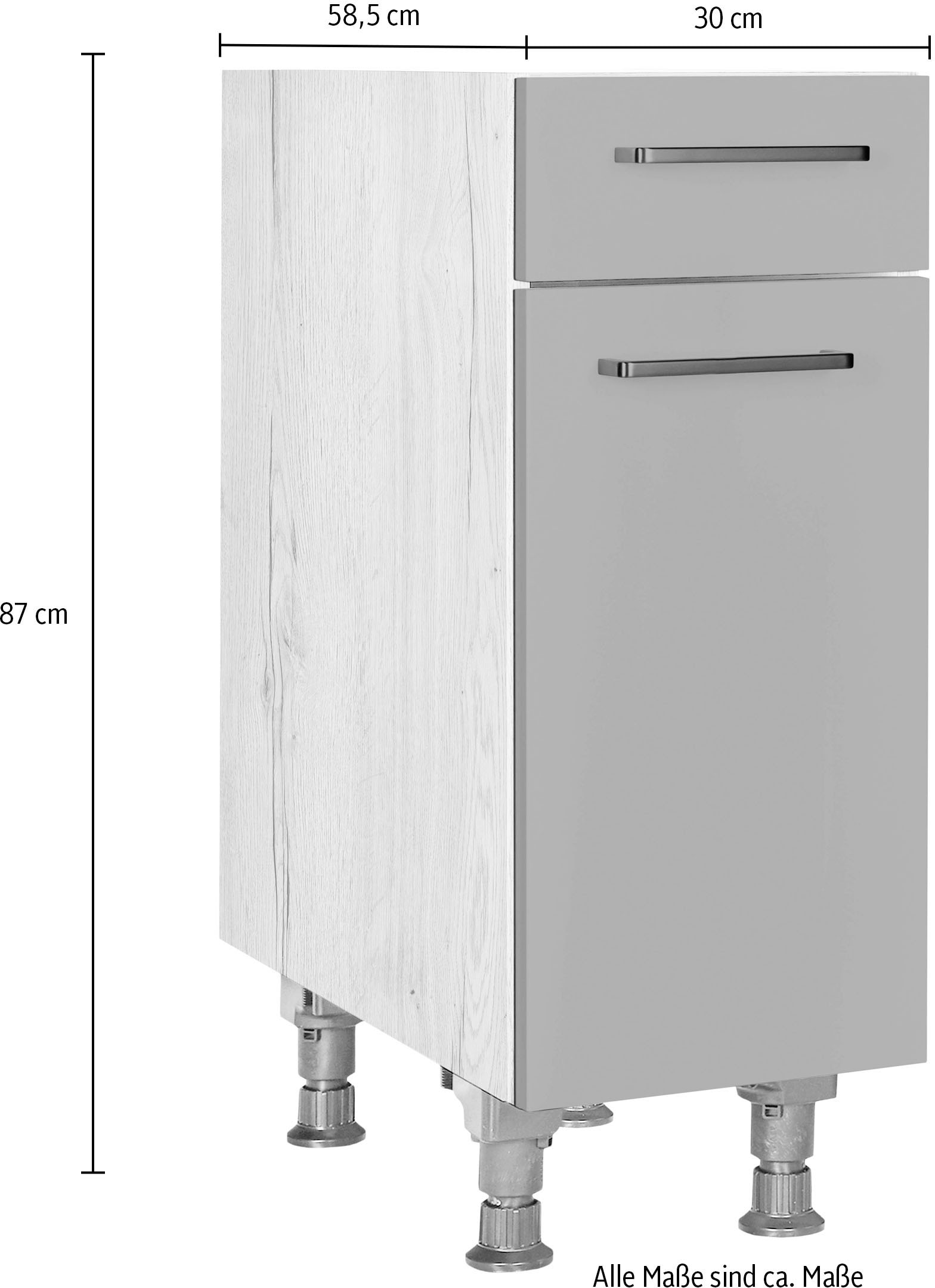 nobilia® Unterschrank »"Easytouch", Ausrichtung wählb., vormontiert, in den Breiten 30, 45 &« 60 cm Breite, mit höhenverstellbaren Sockelfüßen, vormontiert