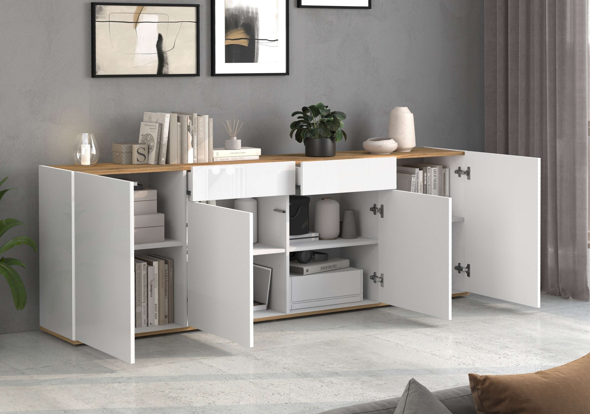 INOSIGN Sideboard »GARDA Sideboard,Kommode, Schrank, Kredenz Grifflos mit Push to Open«, (1 St.), 4 Türen, 2 Schubladen, grifflos Breite 200 cm