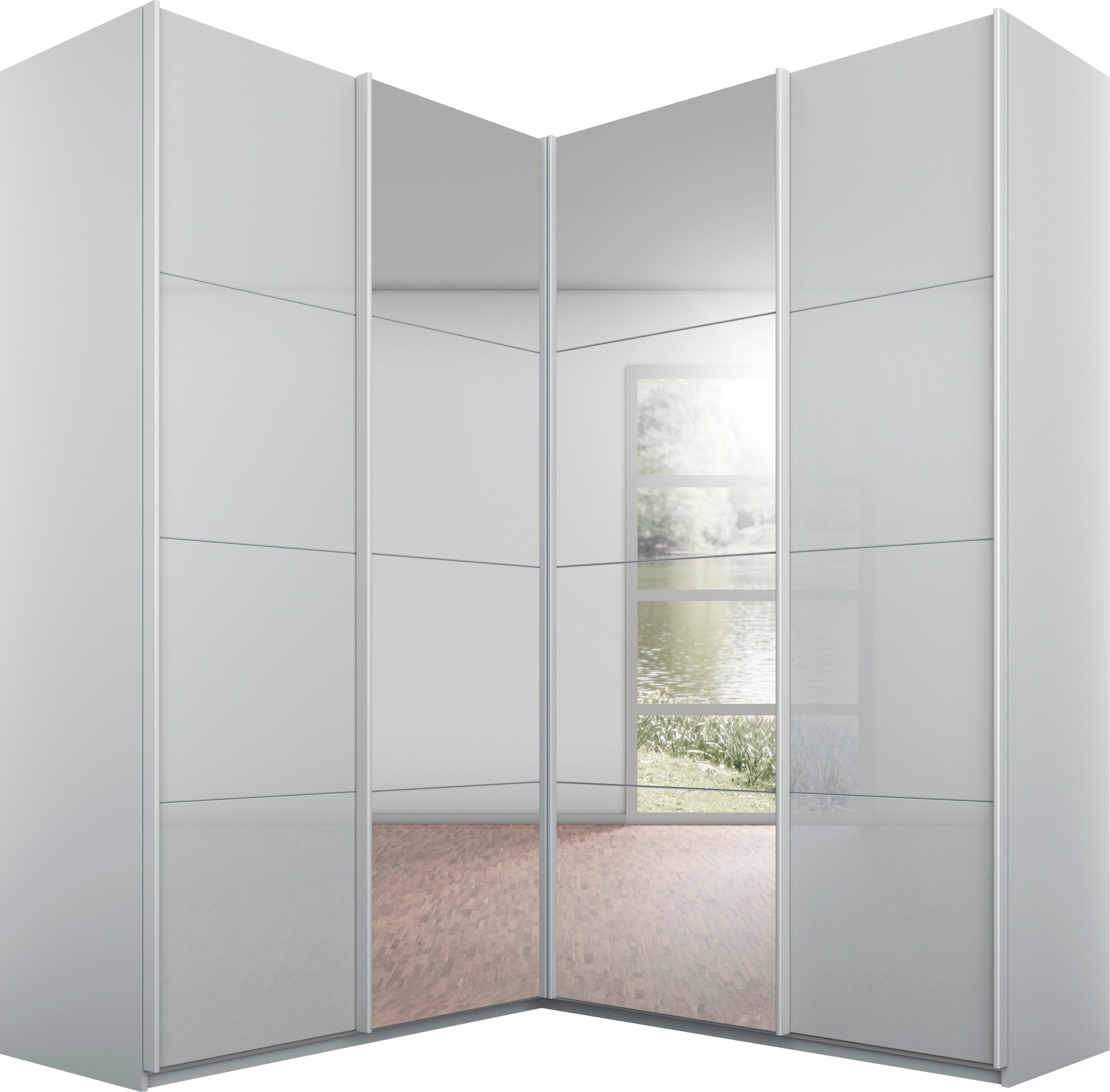 rauch Schwebetürenschrank »Quadra«, Eckschrank, Türendämpfer und Schubladeneinsatz, Glas-/Spiegeltüren