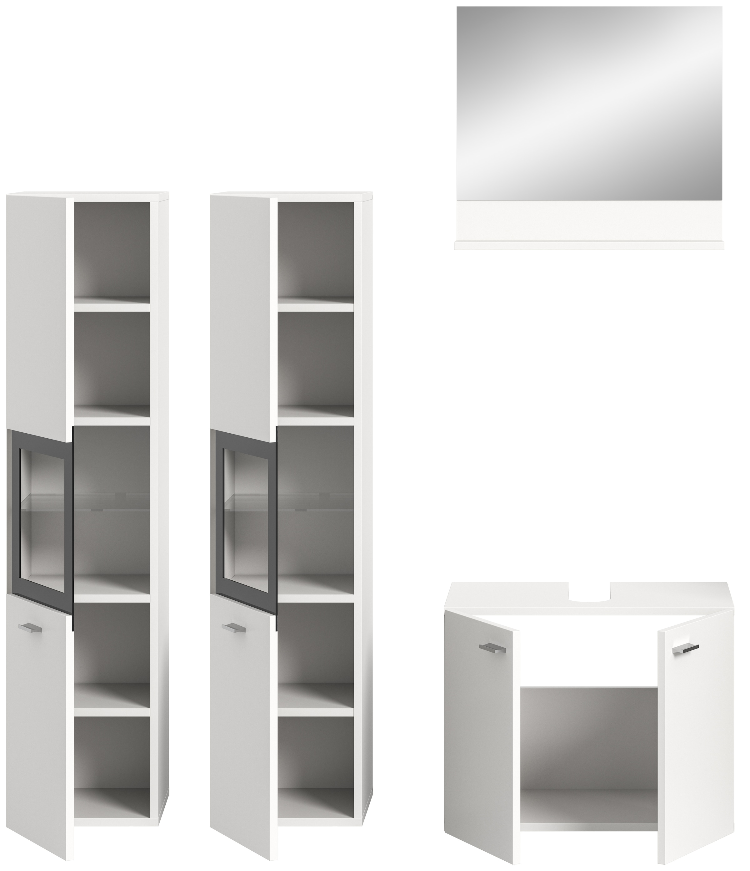 welltime Badmöbel-Set »Tampa, Breite 137cm, 4-teilig«, (4 St.), Waschbeckenunterschrank, Spiegel, Hochschrank