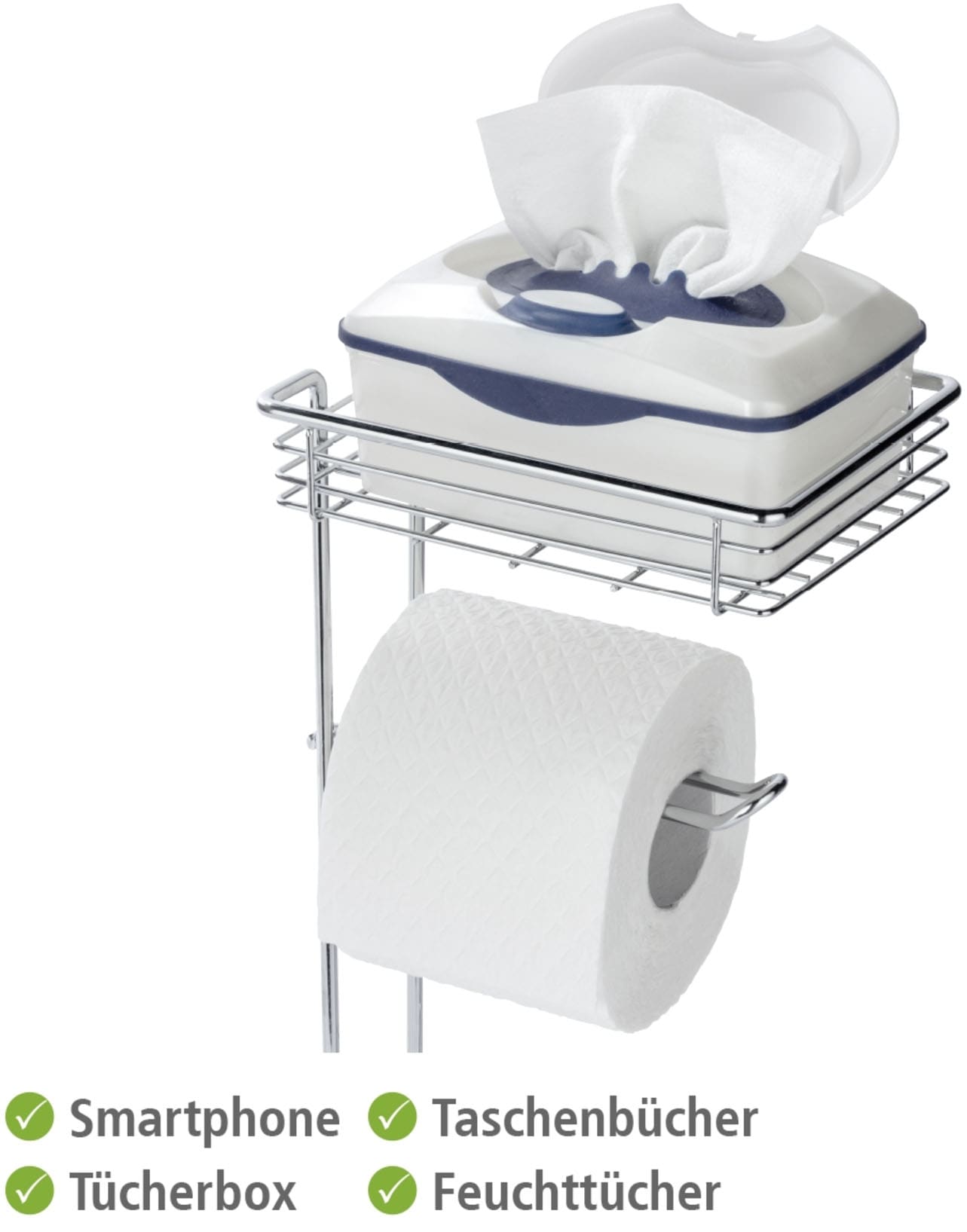 WENKO Toilettenpapierhalter »Toilettenpapierhalter mit Ablage« freistehender Klopapierhalter mit Ersatzrollenhalter und Ablage