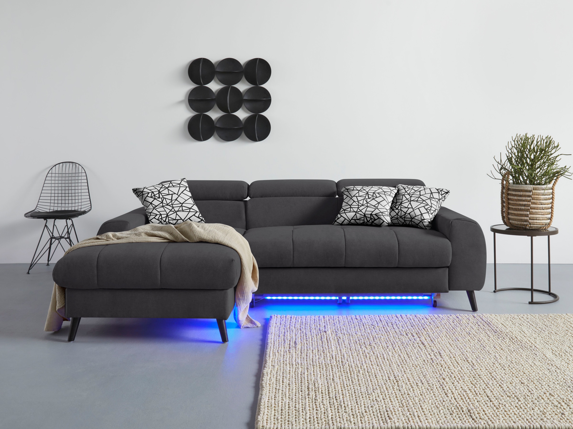 COTTA Ecksofa »Mia L-Form«, 3-tlg.-Kissen-Set, Recamiere, wahlweise mit oder ohne RGB-Beleuchtung