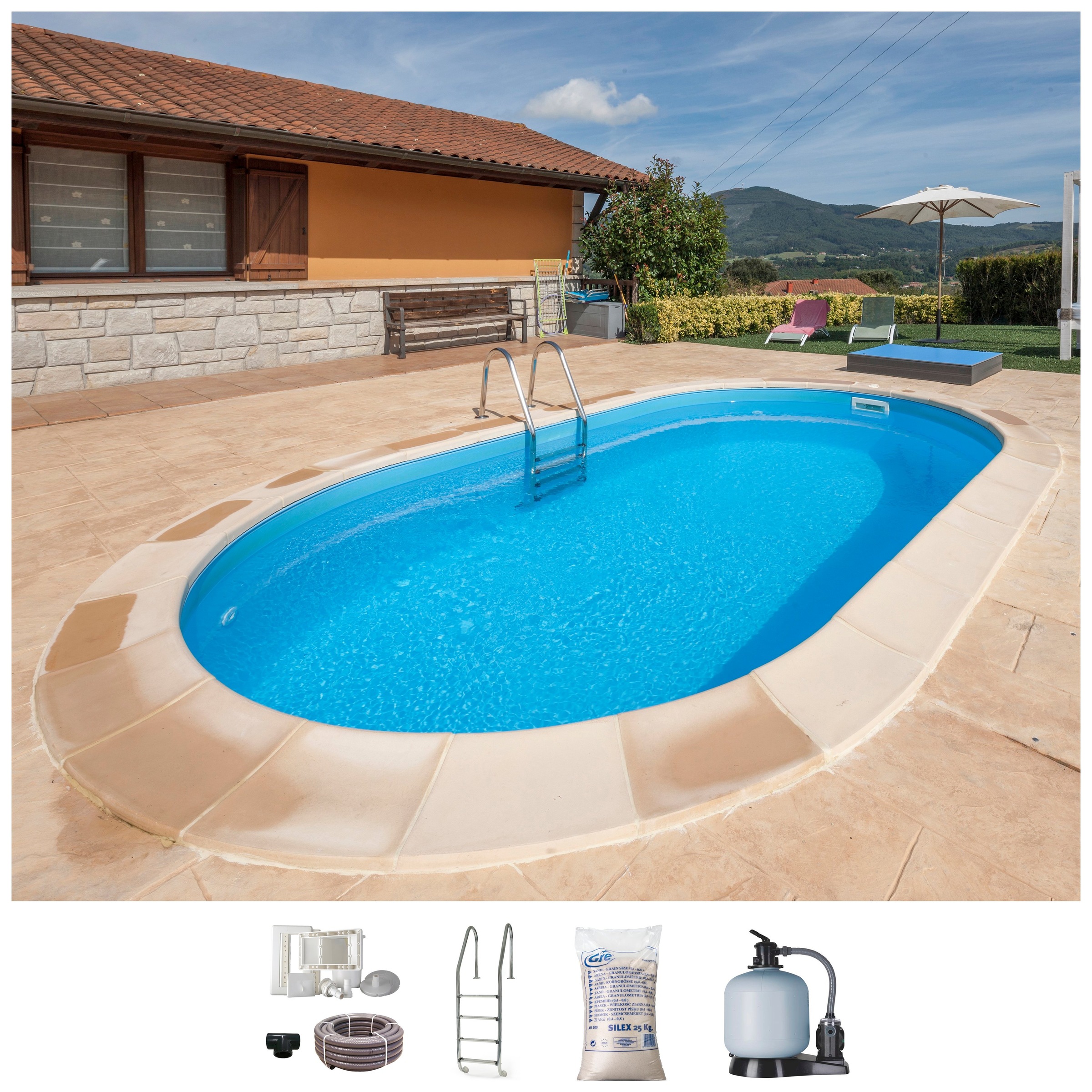 GRE Ovalpool »MADAGASCAR inkl. Tiefbeckenleiter & weiterem Zubehör« Tiefe: 1, 5 m, in verschiedenen Größen erhältlich weiß Ø/B/H/L: Breite 300 cm x...