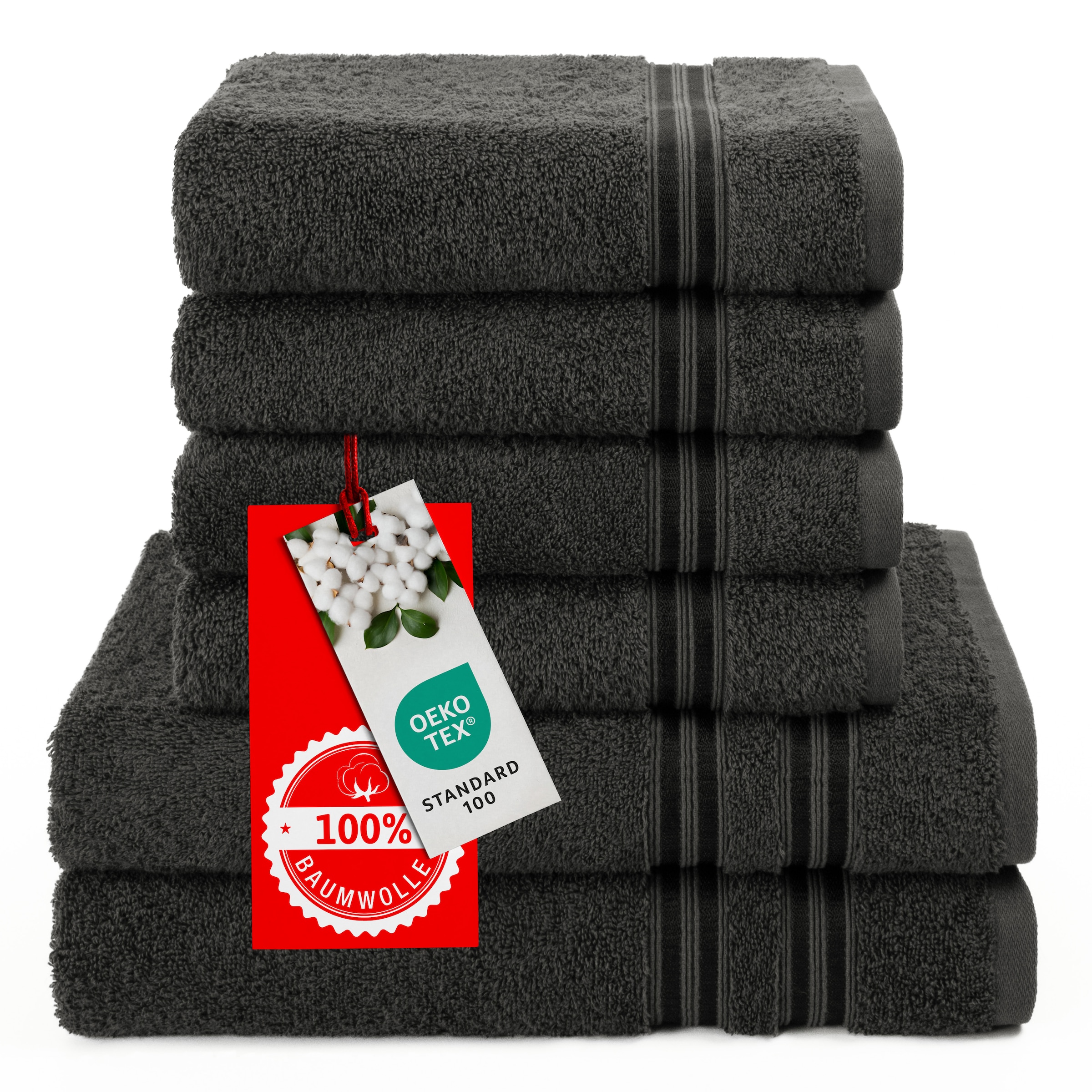 HAMMETEX Handtuch Set »6-teiliges Handtuch Set, 100% Baumwolle, Weich & Saugstark«, Set, 6 tlg., Frottier, mit Bordüre, einfarbig, weich