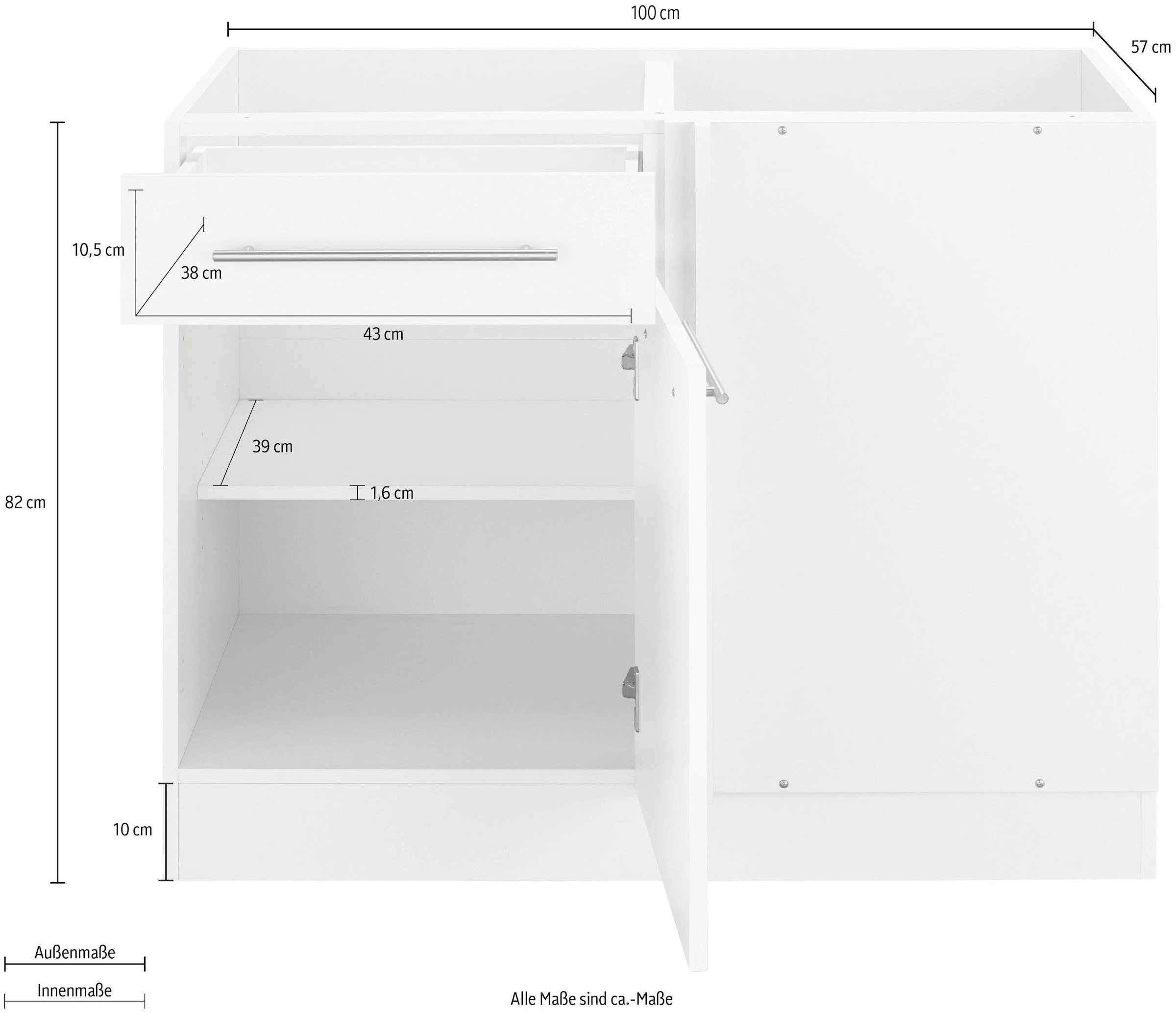 wiho Küchen Eckunterschrank »Unna«, 100 Planungsmaß cm, Arbeitsplatte breit, online bestellen ohne cm 110