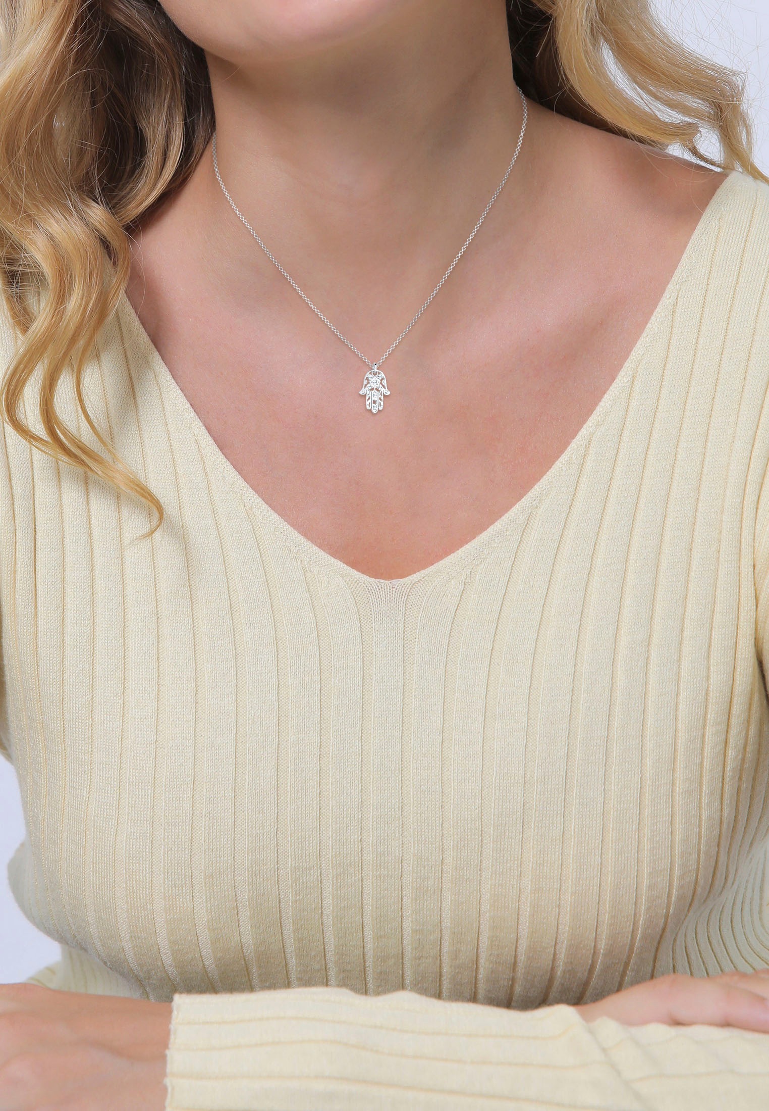 Elli Kette mit Anhänger »Schmuck Geschenk Silber 925 Hamsa Hand« mit Glasstein
