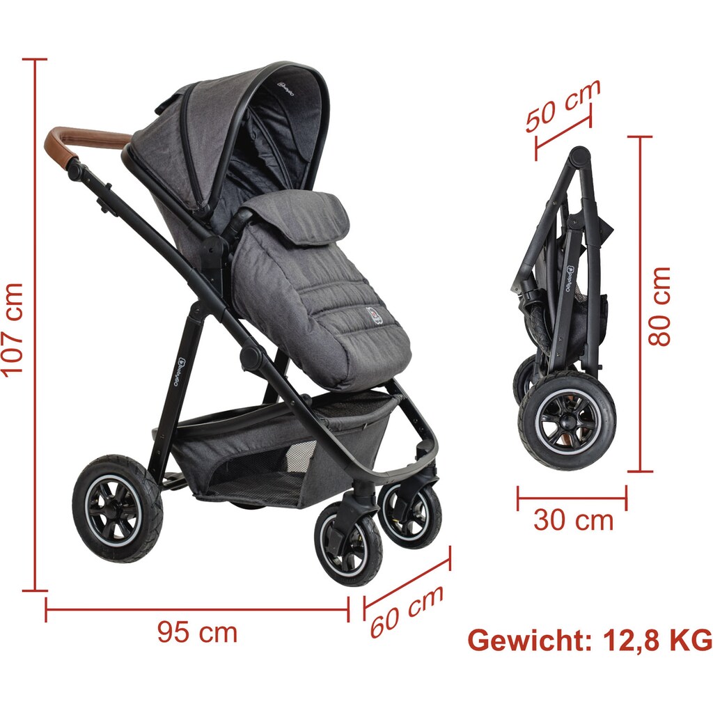 BabyGo Kombi-Kinderwagen »Simplex AIR 3in1, Grey melange«, 15 kg