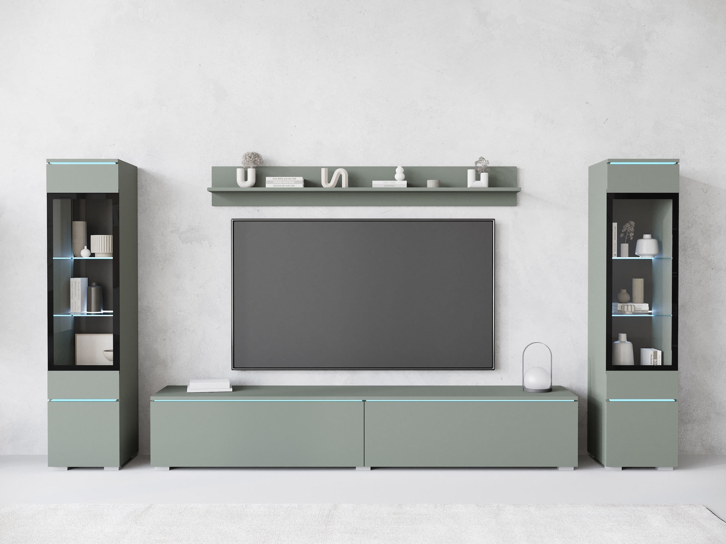 INOSIGN Wohnwand »VERA II, Vitrinen Türanschlag wechselbar«, (Komplett-Set, 4 St.), Mediawand 260 cm, Vitrine mit Verglasung, stehend und hängend