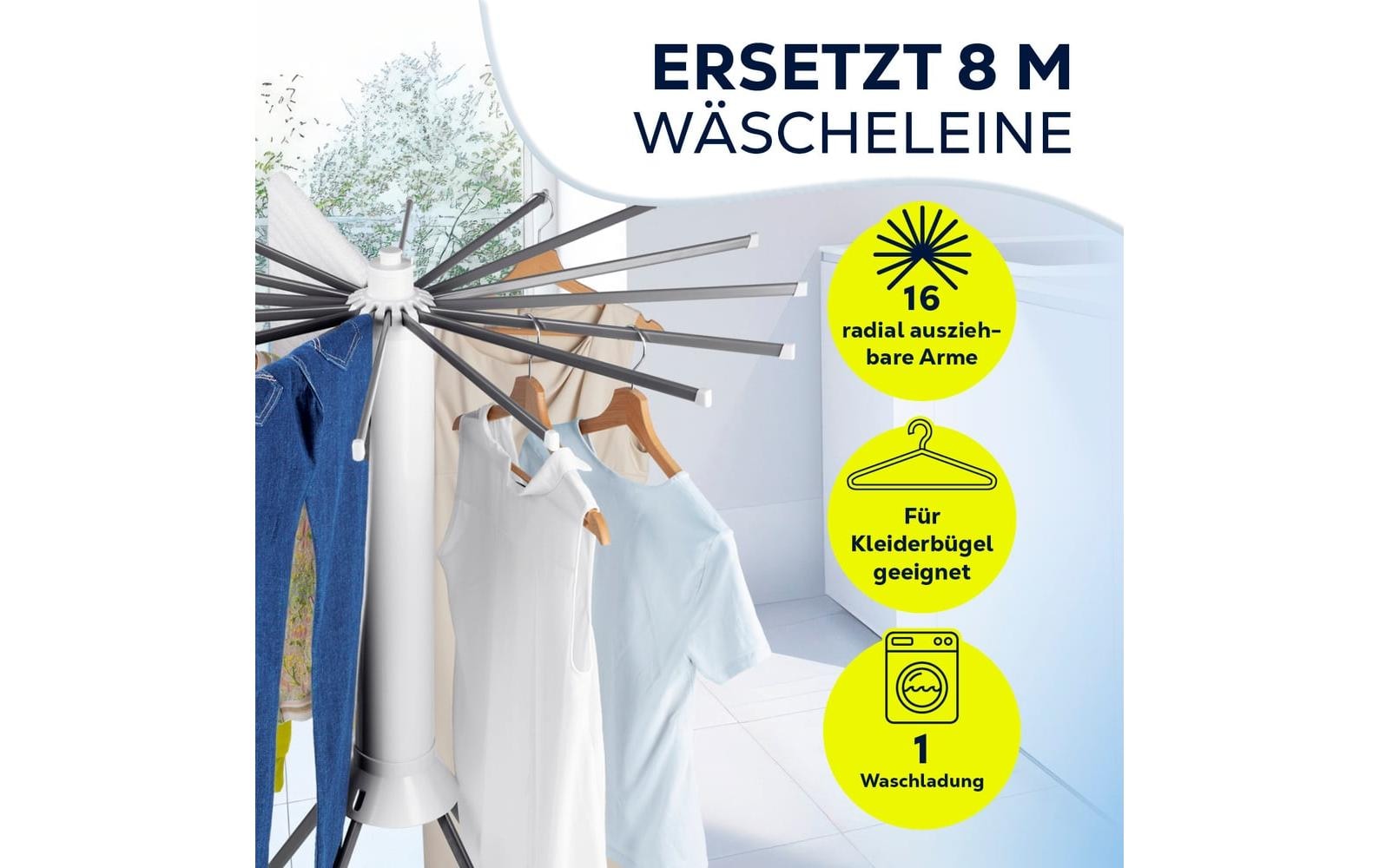 EASYmaxx Wäscheständer »8 m Leine, 20 kg Wäsche« Wäscheständer mit ausziehbaren Armen
