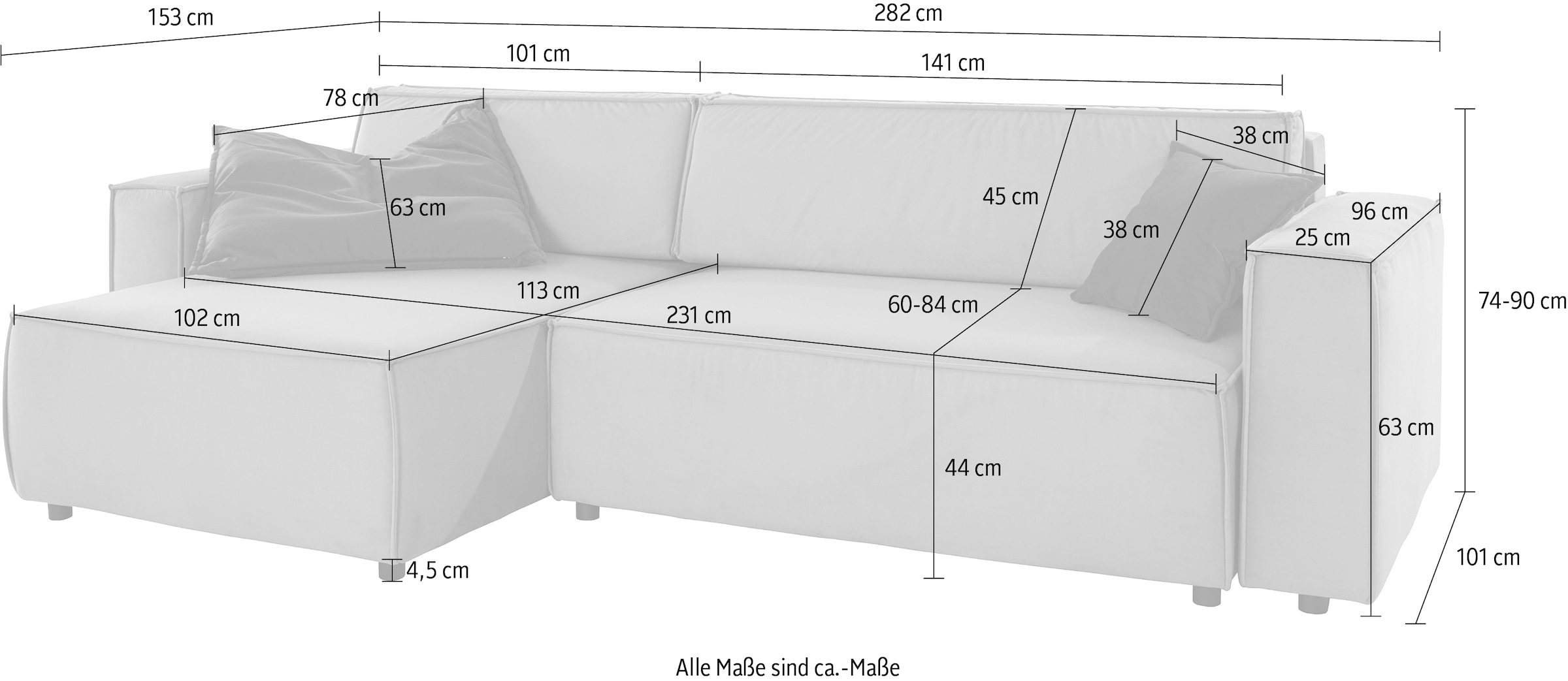 INOSIGN Ecksofa »Marva L-Form«, incl. Bettfunktion und Bettkasten, Federkern