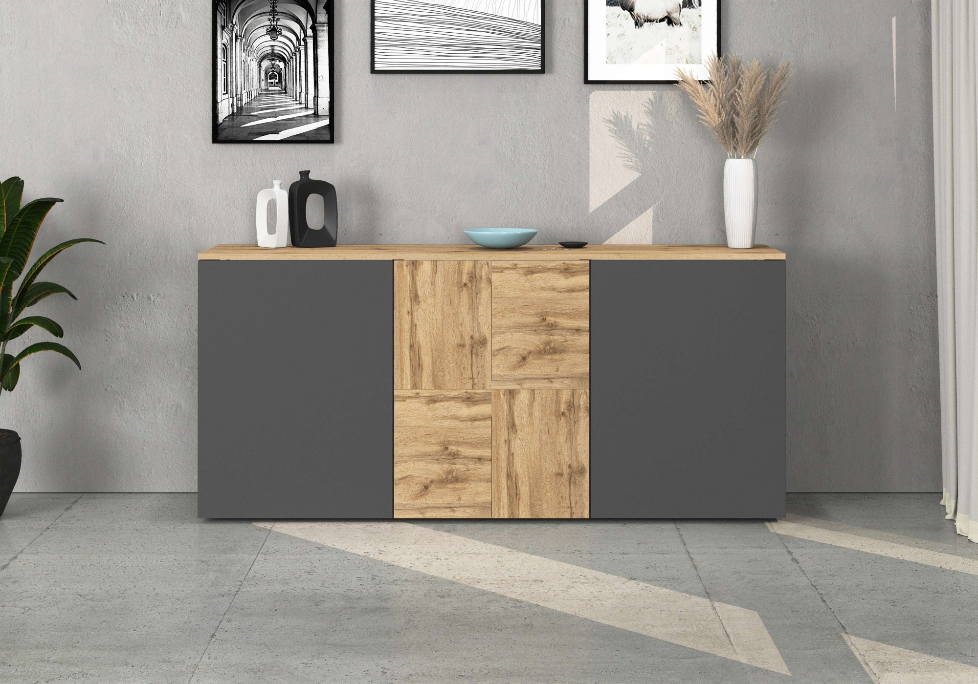 INOSIGN Sideboard »Sideboard ISEO, Kommode, Schrank, Kredenz« 1 Stk. tlg. stehend/hängend, 3 Türen, 6 Fächer, Breite 150 cm