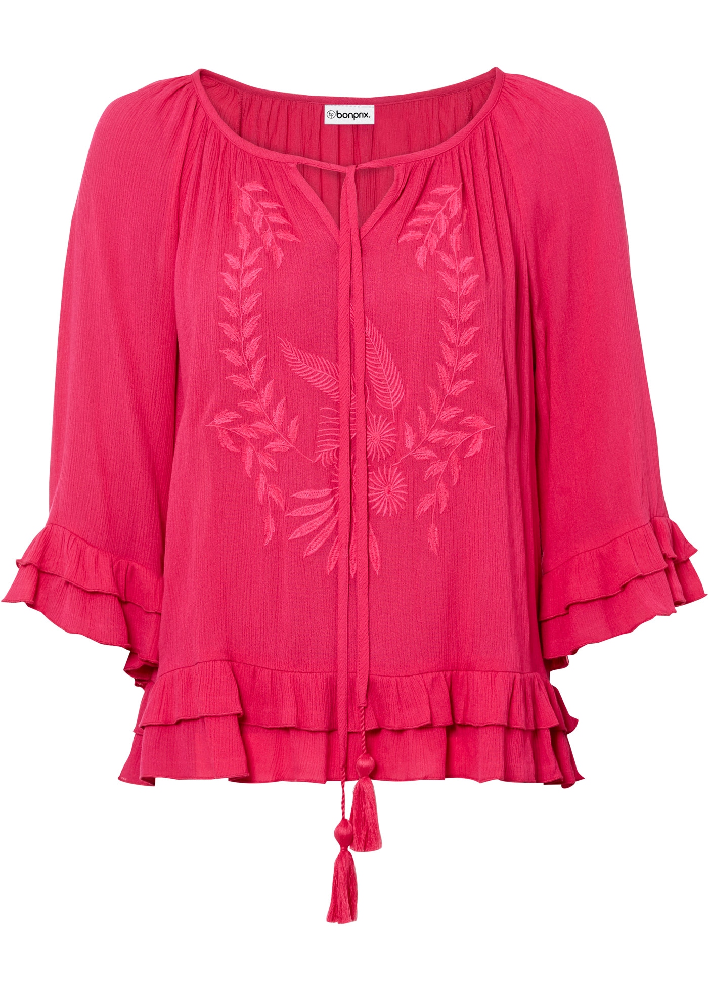 bonprix Tunika 1 A-Linien-Passform, mit 3/4-Ärmeln, gleichfarbige Stickerei